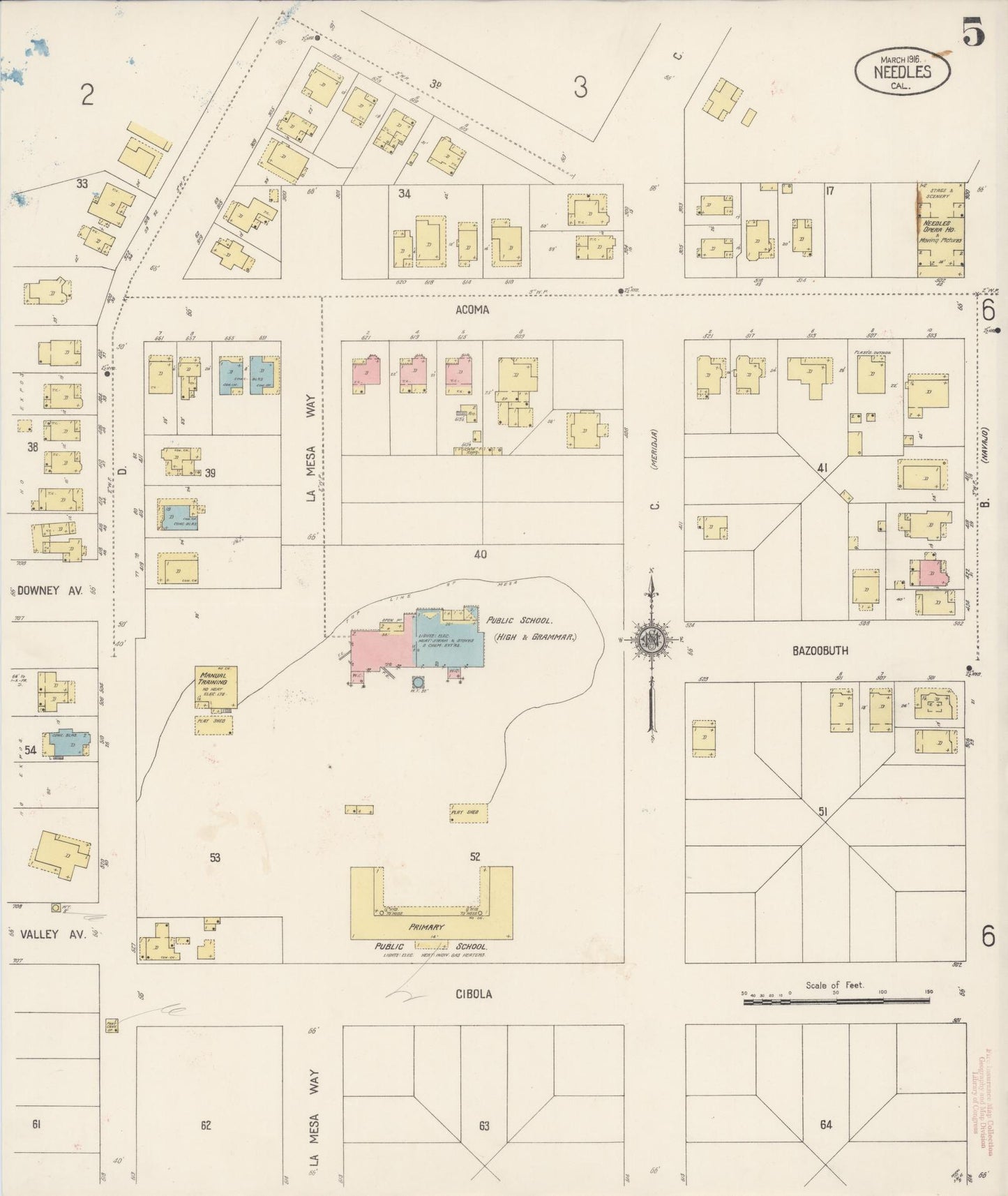 Sanborn Fire Insurance Map from Needles, San Bernardino County, California (1916), Sheet #0005 - Historic Sanborn Fire Insurance Map Print, vintage old map wall art, antique decor, genealogy gift, California California map