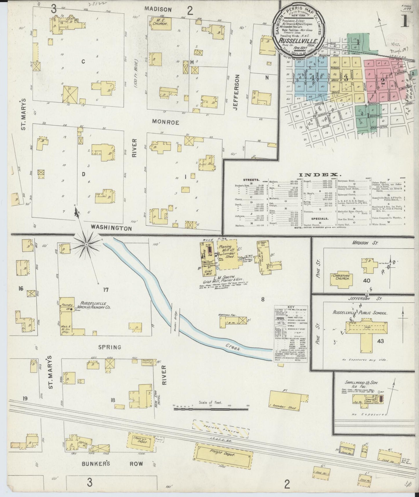 Sanborn Fire Insurance Map from Russellville, Pope County, Arkansas. (1897) – Historic Sanborn Fire Insurance Map Print
