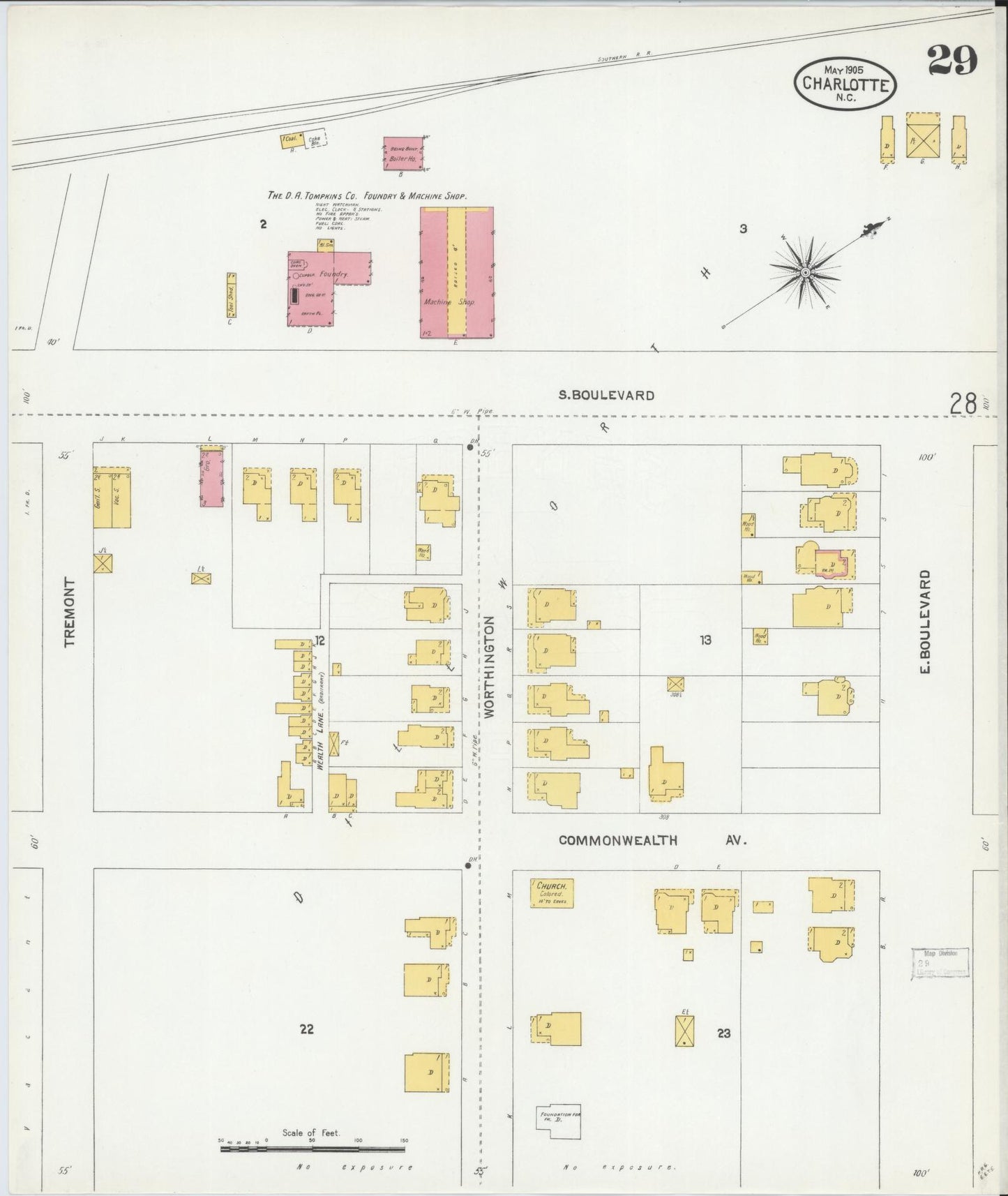 Sanborn Fire Insurance Map from Charlotte, Mecklenburg County, North Carolina (1905), Sheet #0029 - Historic Sanborn Fire Insurance Map Print, vintage old map wall art, antique decor, genealogy gift, North Carolina North Carolina map