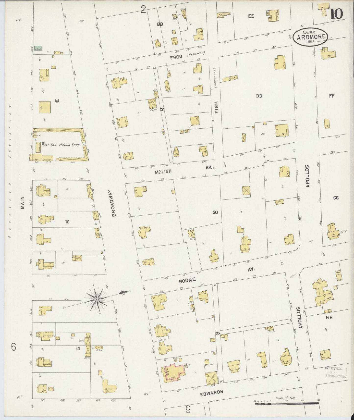 Sanborn Fire Insurance Map from Ardmore, Carter County, Oklahoma (1898), Sheet #0010 - Historic Sanborn Fire Insurance Map Print, vintage old map wall art, antique decor, genealogy gift, Oklahoma Oklahoma map