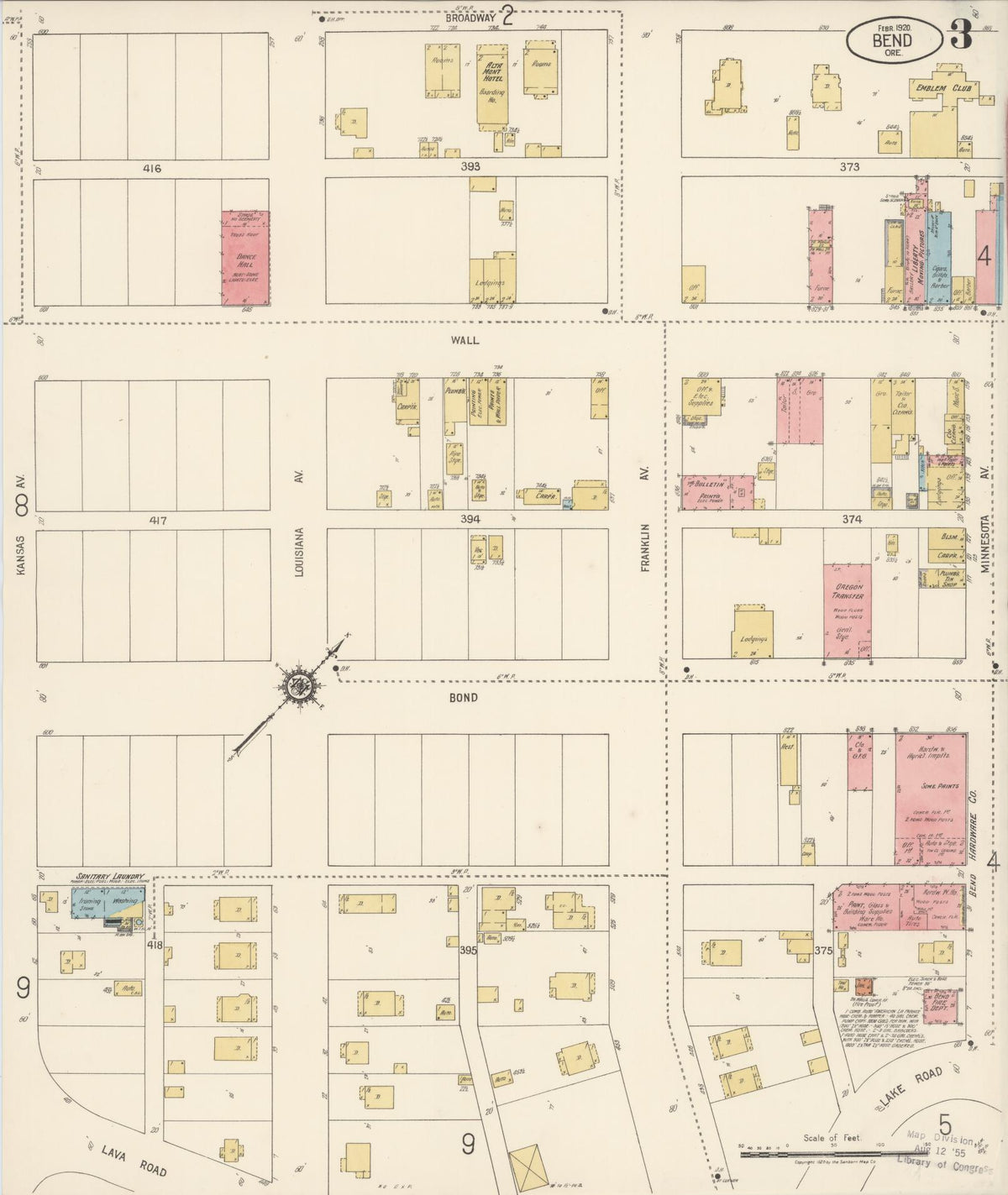 Sanborn Fire Insurance Map from Bend, Deschutes County, Oregon (1920), Sheet #0003 - Historic Sanborn Fire Insurance Map Print, vintage old map wall art, antique decor, genealogy gift, Oregon Oregon map