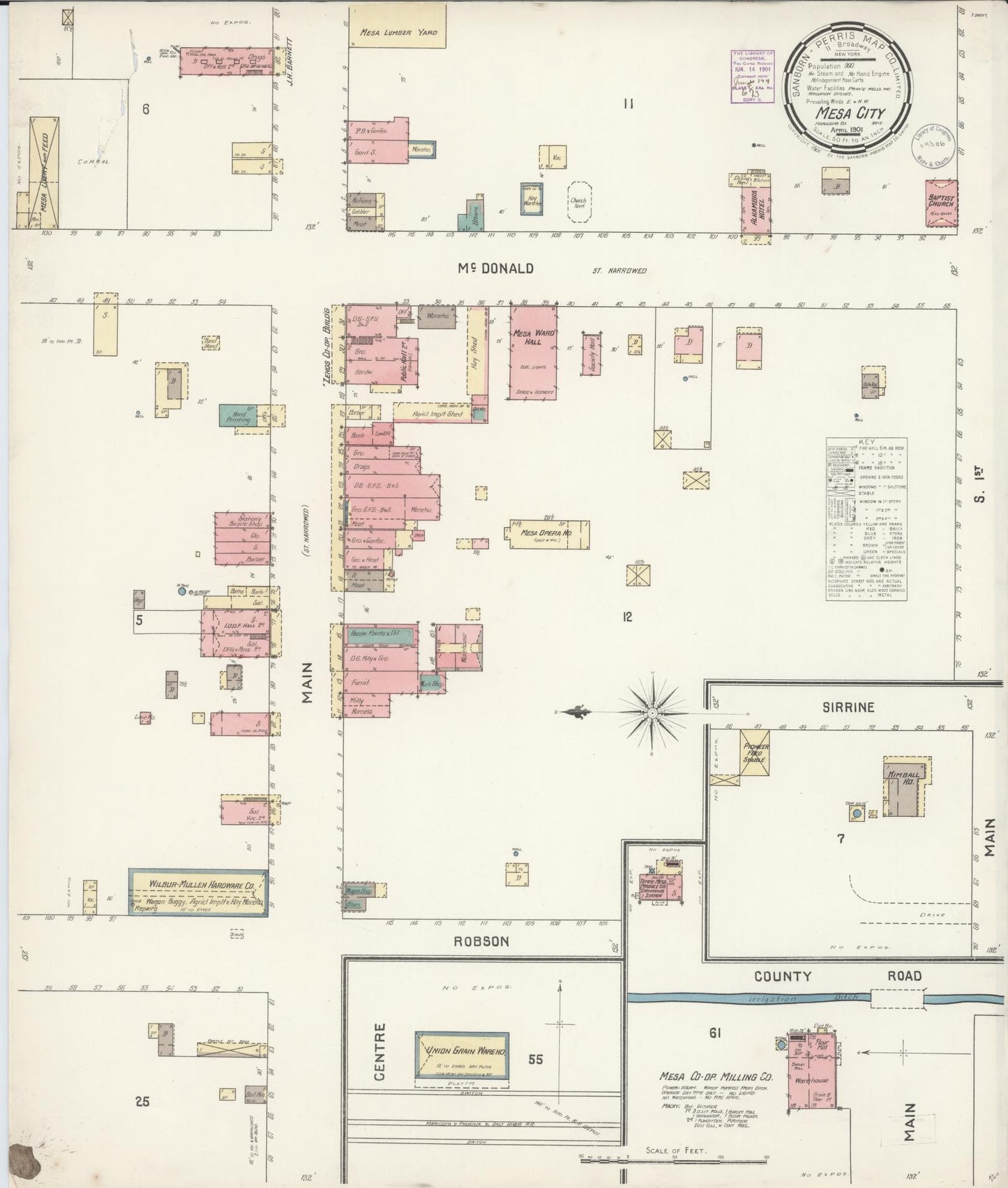 Sanborn Fire Insurance Map from Mesa, Maricopa County, Arizona (1901), Sheet #0001 - Historic Sanborn Fire Insurance Map Print, vintage old map wall art, antique decor, genealogy gift, Arizona Arizona map