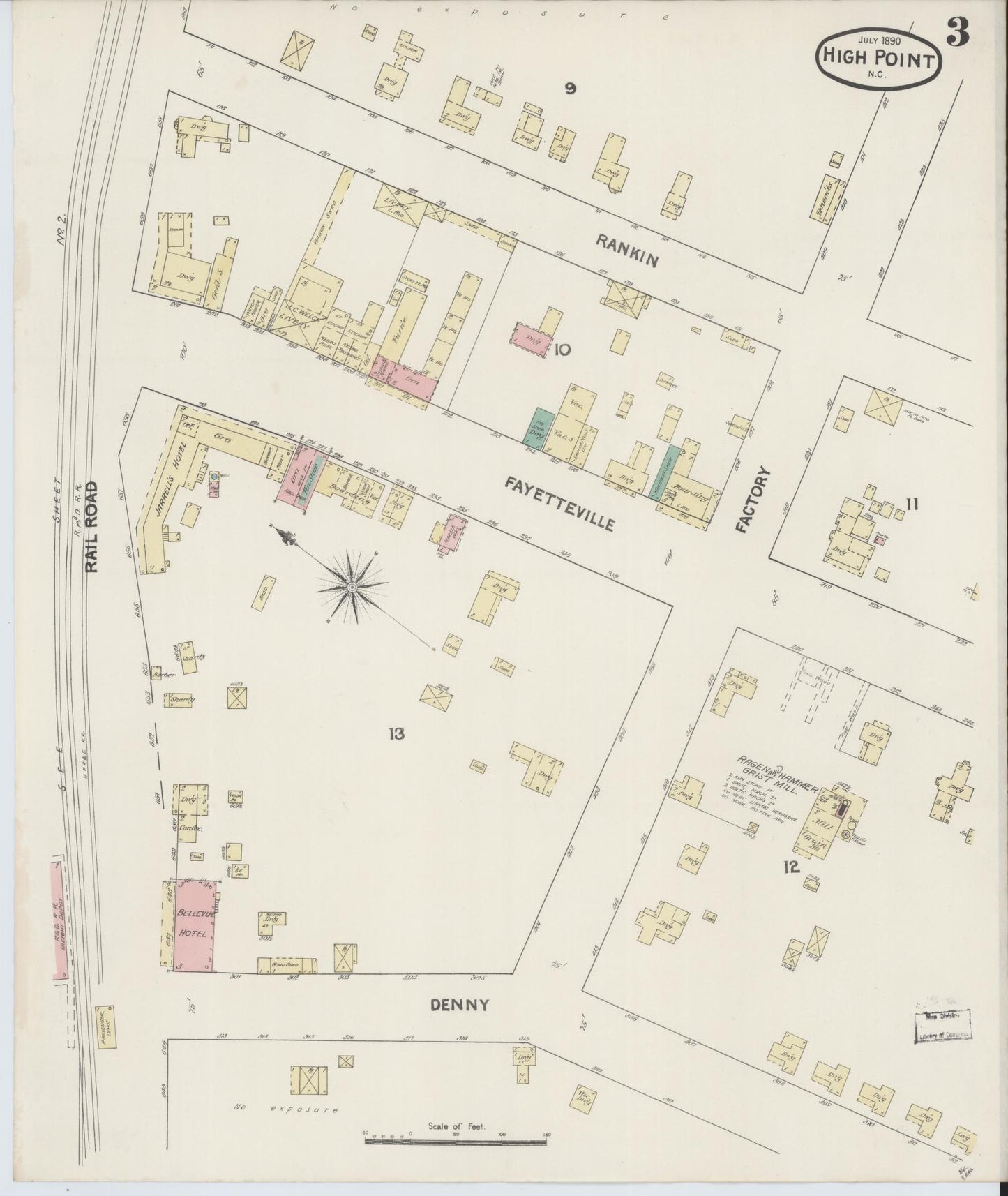 Sanborn Fire Insurance Map from High Point, Guilford County, North Carolina (1890), Sheet #0003 - Complete Map Set gallery image, historic Sanborn map, vintage wall art, North Carolina North Carolina