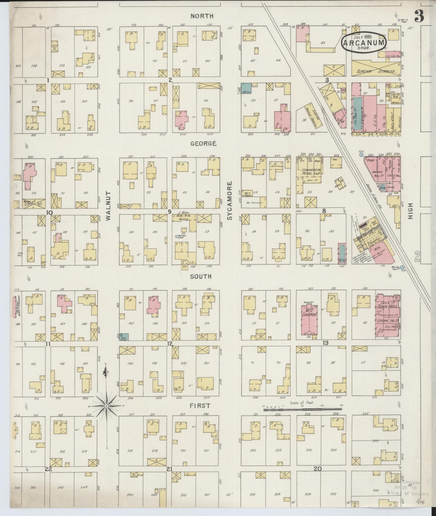 Sanborn Fire Insurance Map from Arcanum, Darke County, Ohio (1895), Sheet #0003 - Complete Map Set gallery image, historic Sanborn map, vintage wall art, Ohio Ohio