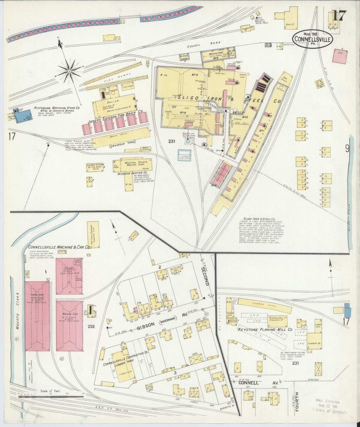 Sanborn Fire Insurance Map from Connellsville, Fayette County, Pennsylvania (1908), Sheet #0017 - Historic Sanborn Fire Insurance Map Print, vintage old map wall art, antique decor, genealogy gift, Pennsylvania Pennsylvania map