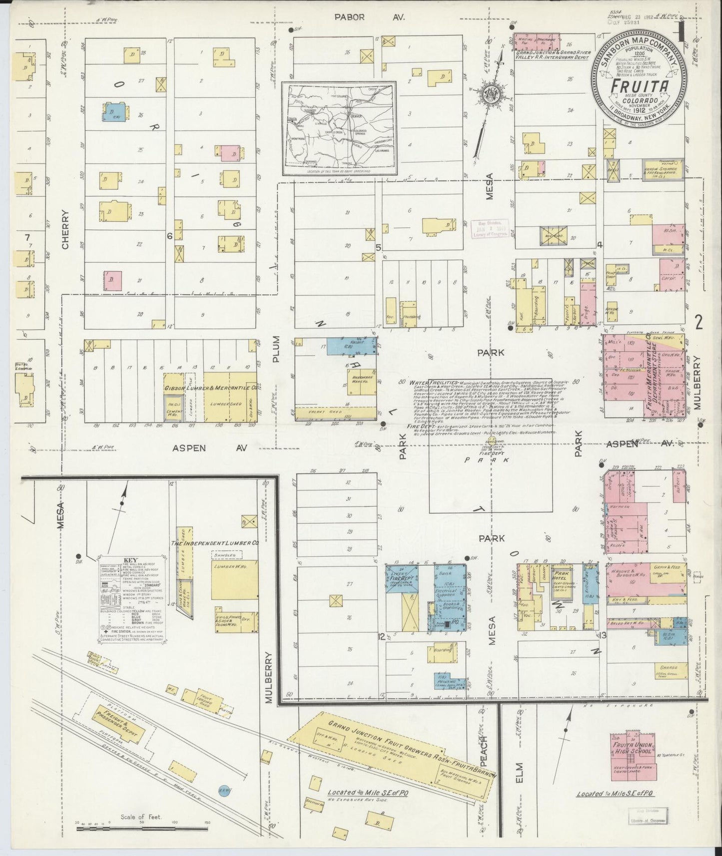 Sanborn Fire Insurance Map from Fruita, Mesa County, Colorado (1912), Sheet #0001 - Historic Sanborn Fire Insurance Map Print, vintage old map wall art, antique decor, genealogy gift, Colorado Colorado map