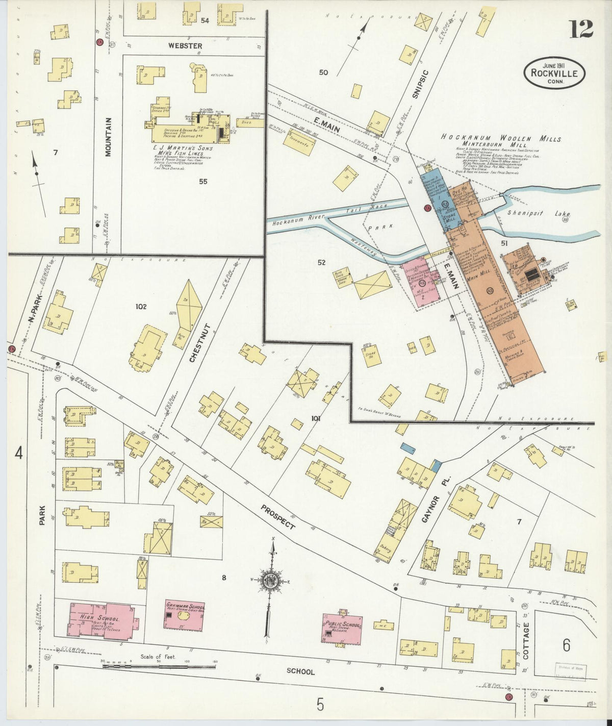 Sanborn Fire Insurance Map from Rockville, Tolland County, Connecticut (1911), Sheet #0012 - Historic Sanborn Fire Insurance Map Print, vintage old map wall art, antique decor, genealogy gift, Connecticut Connecticut map
