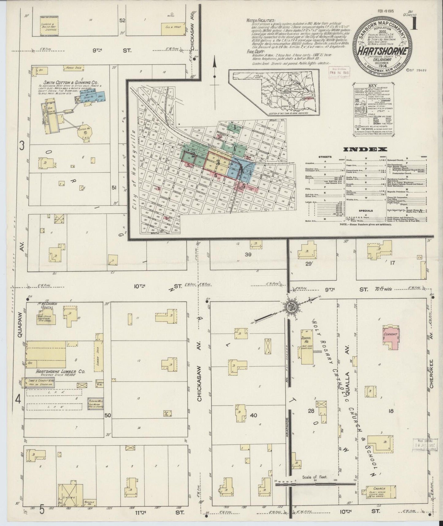 Sanborn Fire Insurance Map from Hartshorne, Pittsburg County, Oklahoma. (1914) – Historic Sanborn Fire Insurance Map Print