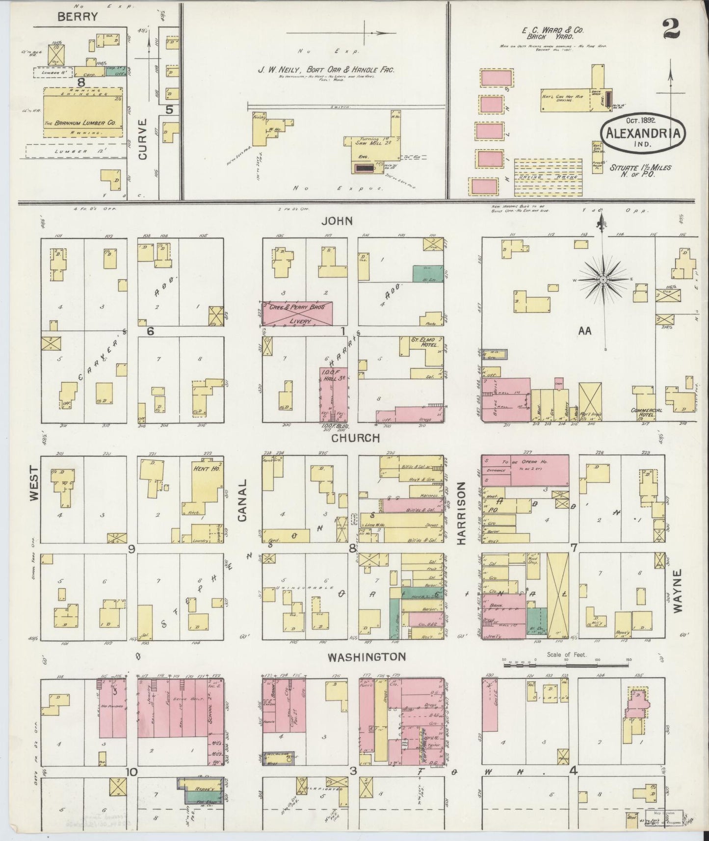Sanborn Fire Insurance Map from Alexandria, Madison County, Indiana (1892), Sheet #0002 - Historic Sanborn Fire Insurance Map Print, vintage old map wall art, antique decor, genealogy gift, Indiana Indiana map
