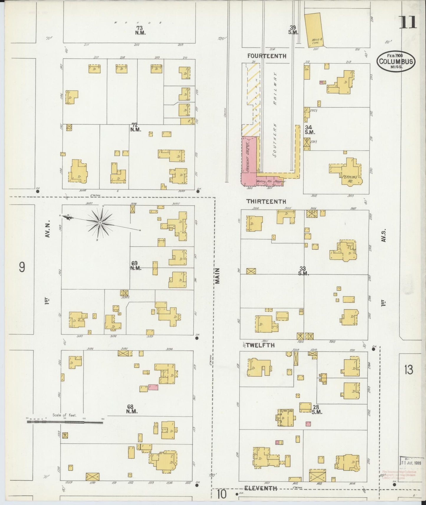 Sanborn Fire Insurance Map from Columbus, Lowndes County, Mississippi (1900), Sheet #0011 - Historic Sanborn Fire Insurance Map Print, vintage old map wall art, antique decor, genealogy gift, Mississippi Mississippi map