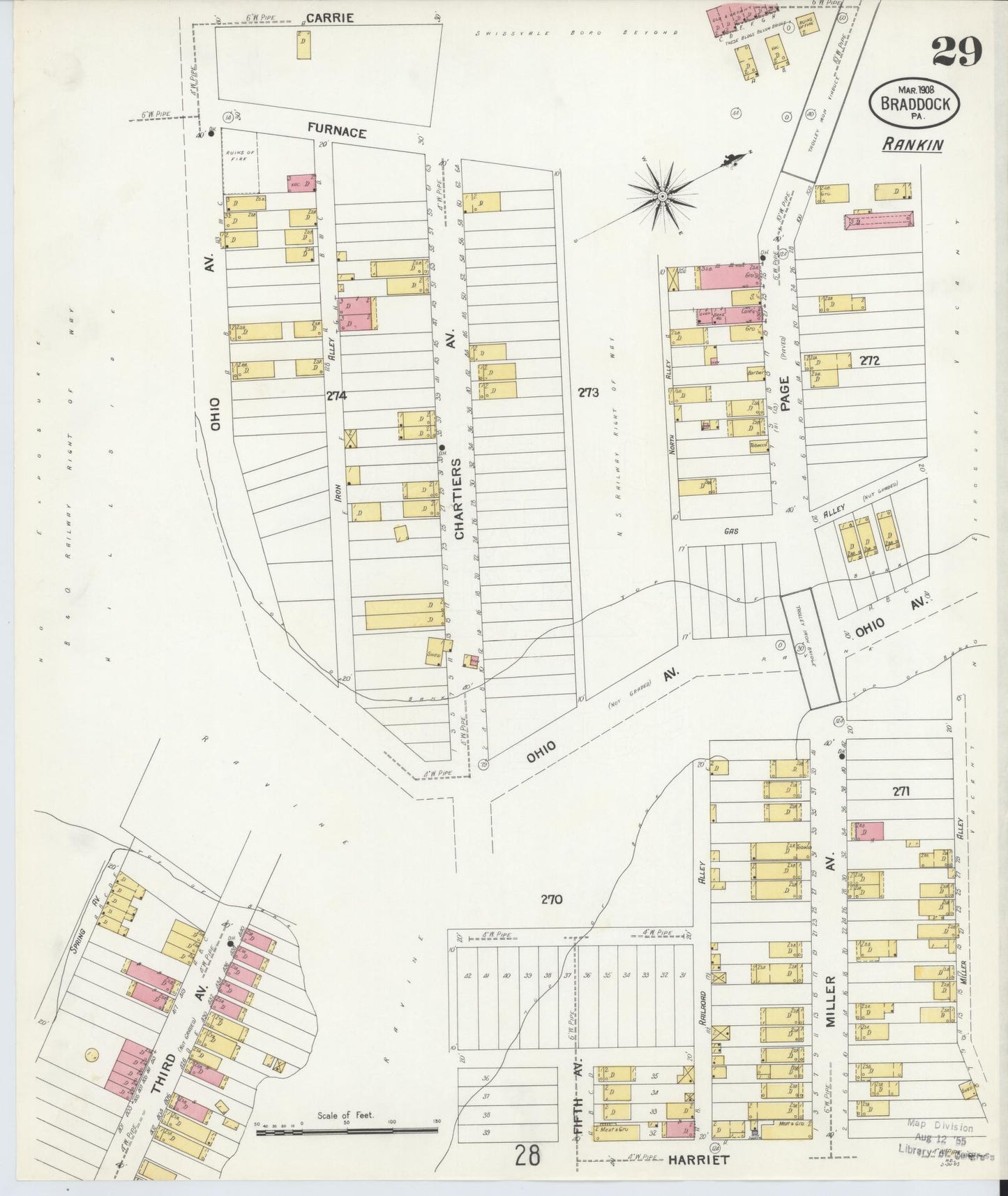 Sanborn Fire Insurance Map from Braddock, Allegheny County, Pennsylvania (1908), Sheet #0029 - Historic Sanborn Fire Insurance Map Print, vintage old map wall art, antique decor, genealogy gift, Pennsylvania Pennsylvania map