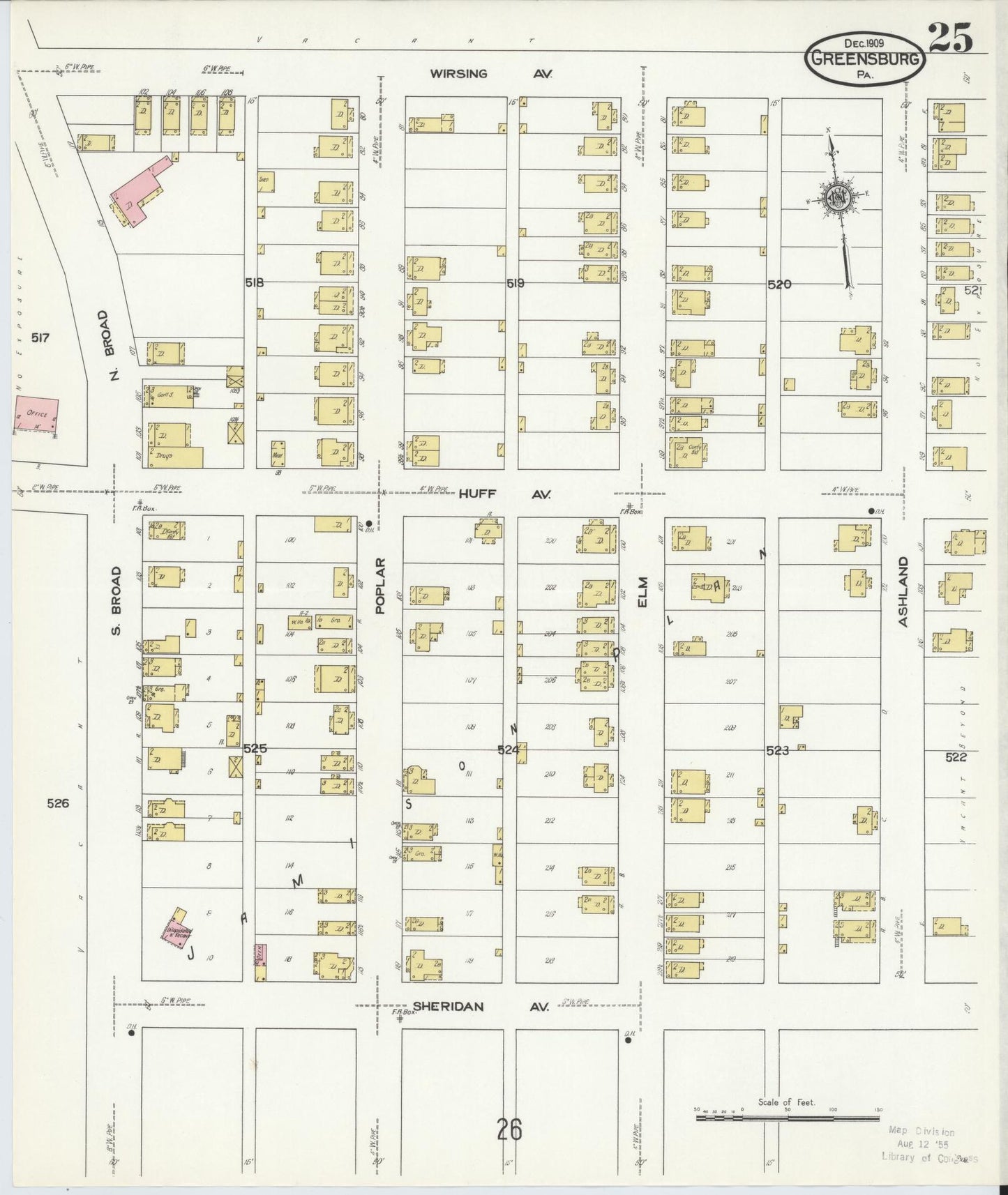 Sanborn Fire Insurance Map from Greensburg, Westmoreland County, Pennsylvania (1909), Sheet #0025 - Historic Sanborn Fire Insurance Map Print, vintage old map wall art, antique decor, genealogy gift, Pennsylvania Pennsylvania map