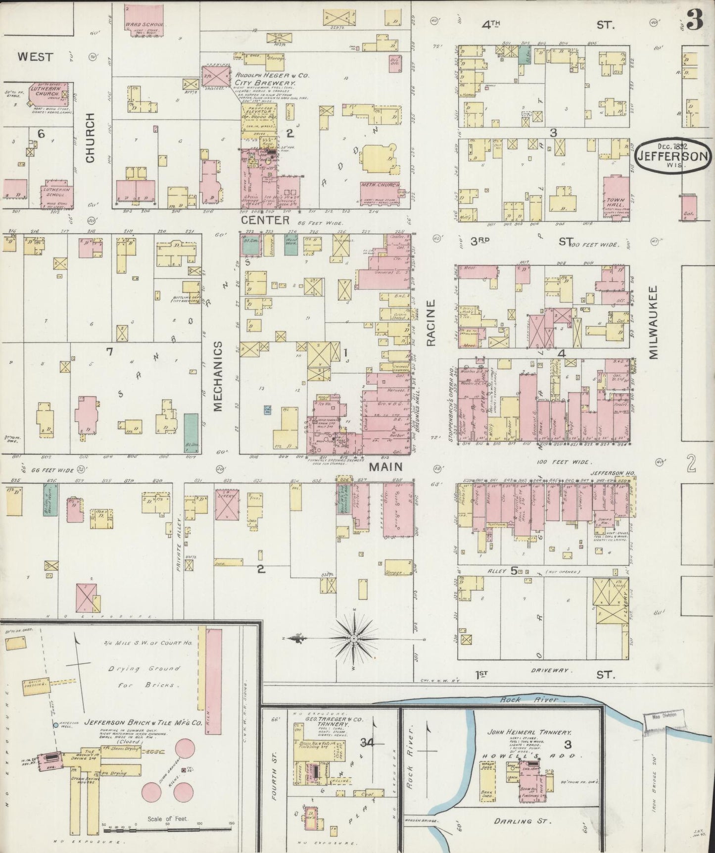 Sanborn Fire Insurance Map from Jefferson, Jefferson County, Wisconsin (1892), Sheet #0003 - Historic Sanborn Fire Insurance Map Print, vintage old map wall art, antique decor, genealogy gift, Wisconsin Wisconsin map