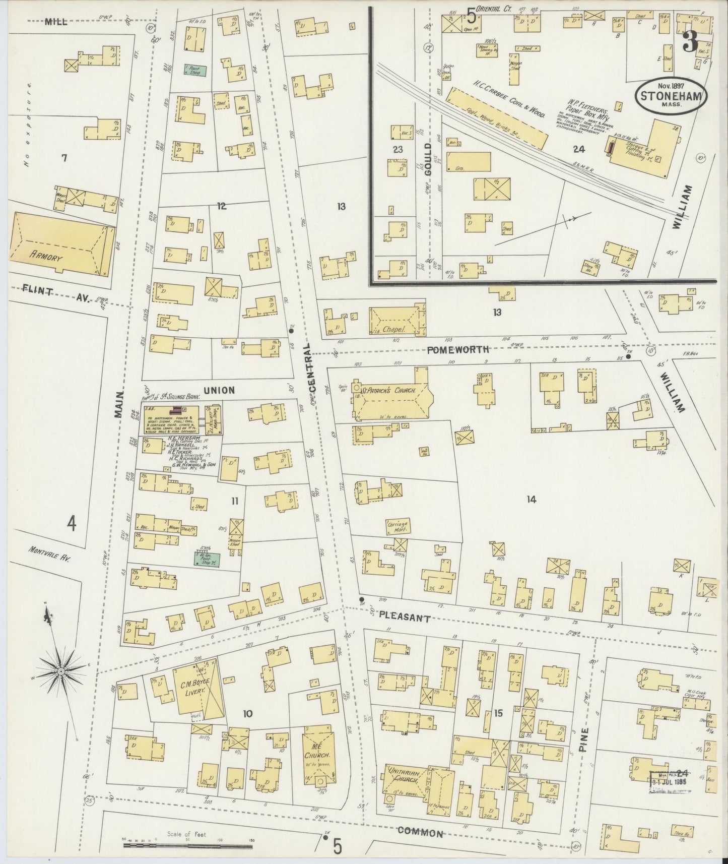 Sanborn Fire Insurance Map from Stoneham, Middlesex County, Massachusetts (1897), Sheet #0003 - Historic Sanborn Fire Insurance Map Print, vintage old map wall art, antique decor, genealogy gift, Massachusetts Massachusetts map