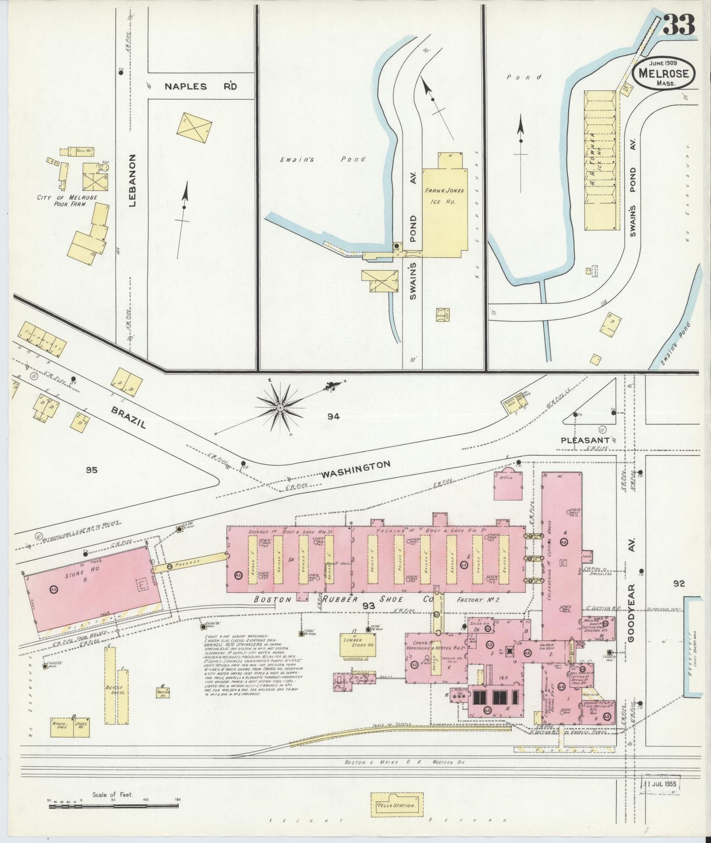 Sanborn Fire Insurance Map from Melrose, Middlesex County, Massachusetts (1909), Sheet #0033 - Complete Map Set gallery image, historic Sanborn map, vintage wall art, Massachusetts Massachusetts
