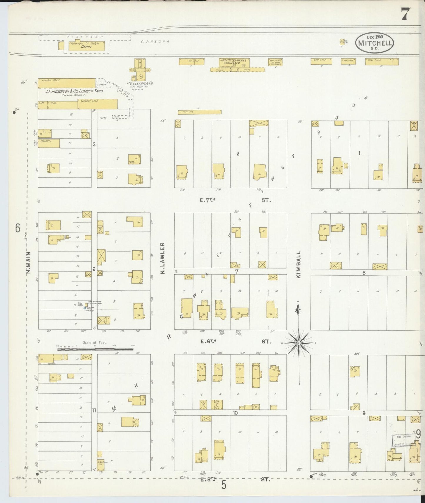 Sanborn Fire Insurance Map from Mitchell, Davison County, South Dakota (1903), Sheet #0007 - Historic Sanborn Fire Insurance Map Print, vintage old map wall art, antique decor, genealogy gift, South Dakota South Dakota map