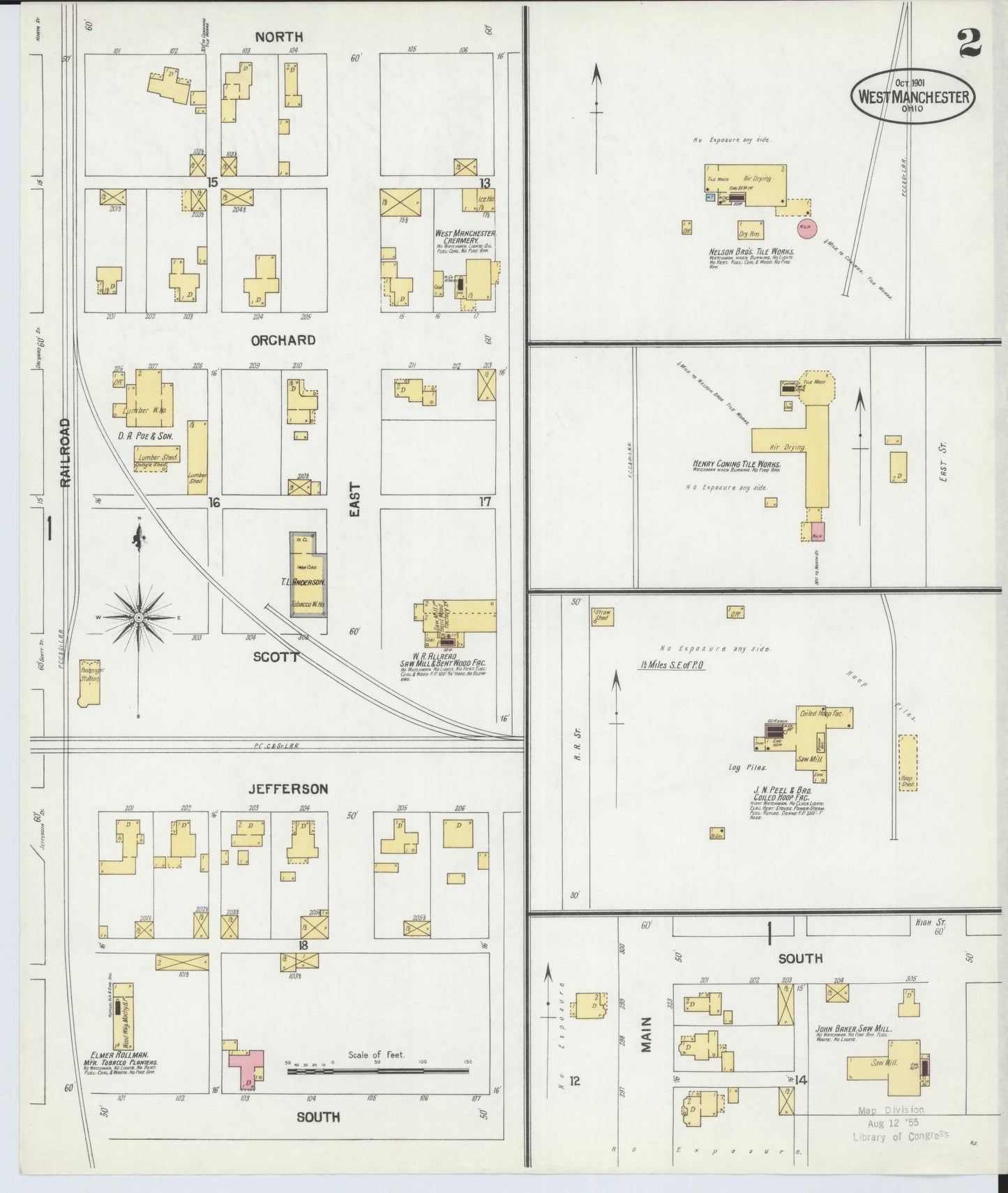 Sanborn Fire Insurance Map from West Manchester, Preble County, Ohio (1901), Sheet #0002 - Complete Map Set gallery image, historic Sanborn map, vintage wall art, Ohio Ohio