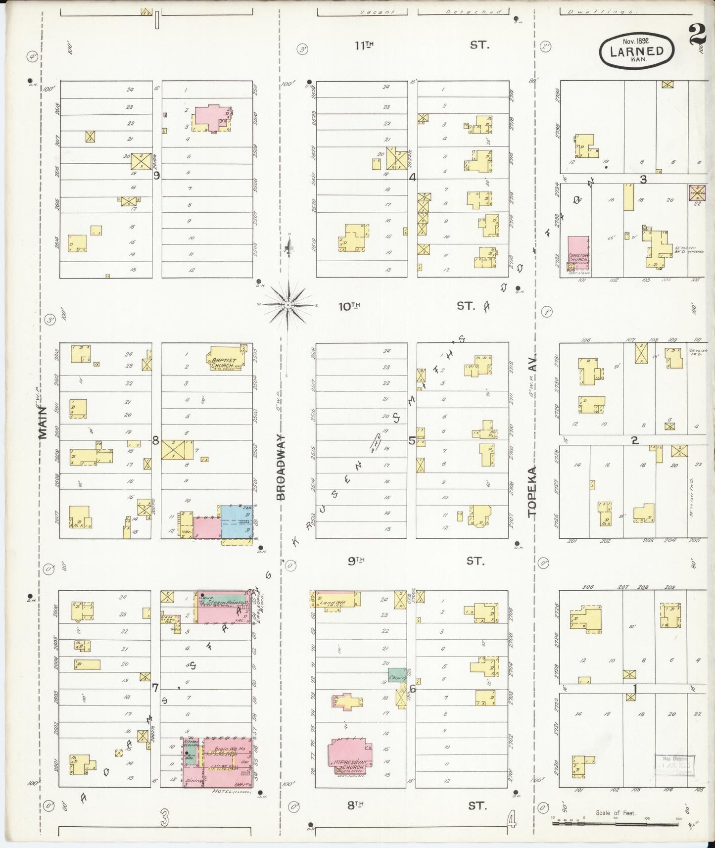 Sanborn Fire Insurance Map from Larned, Pawnee County, Kansas (1892), Sheet #0002 - Historic Sanborn Fire Insurance Map Print, vintage old map wall art, antique decor, genealogy gift, Kansas Kansas map