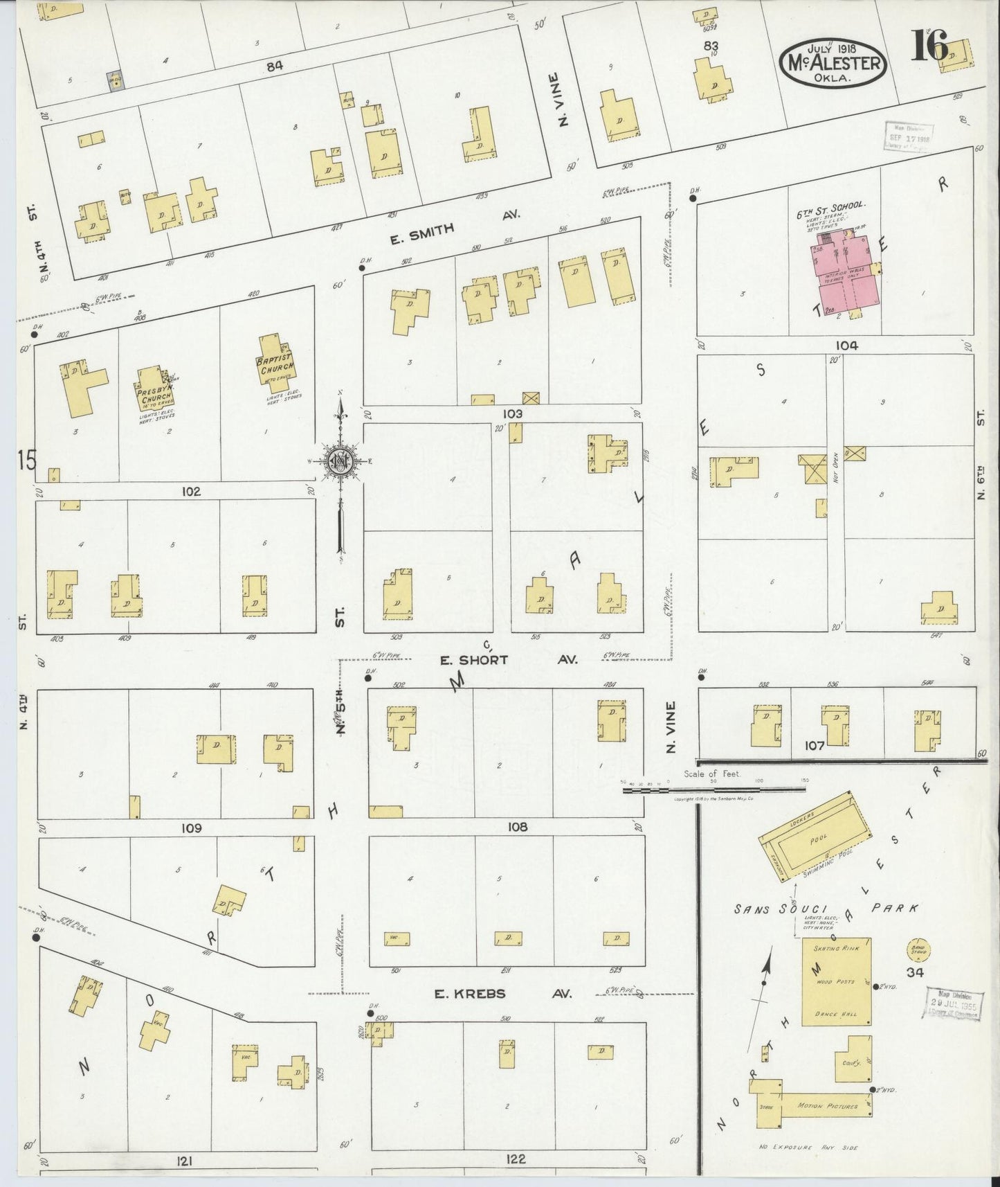 Sanborn Fire Insurance Map from McAlester, Pittsburg County, Oklahoma (1918), Sheet #0016 - Historic Sanborn Fire Insurance Map Print, vintage old map wall art, antique decor, genealogy gift, Oklahoma Oklahoma map