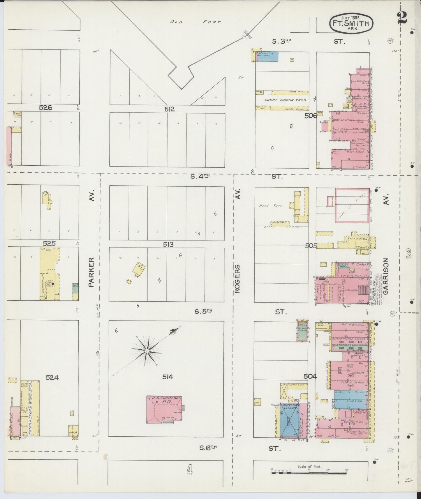 Sanborn Fire Insurance Map from Fort Smith, Sebastian County, Arkansas (1892), Sheet #0002 - Historic Sanborn Fire Insurance Map Print, vintage old map wall art, antique decor, genealogy gift, Arkansas Arkansas map