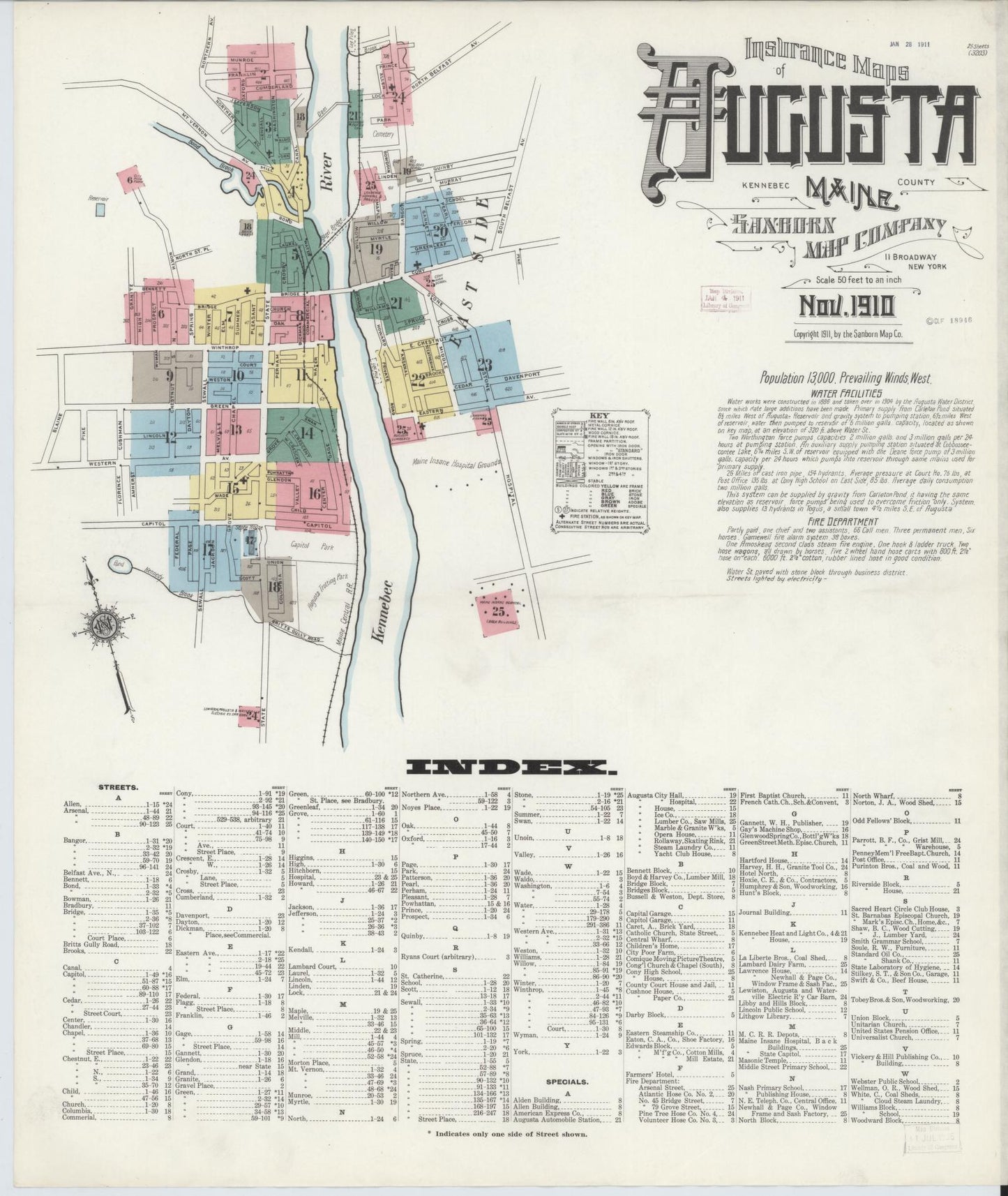 Sanborn Fire Insurance Map from Augusta, Kennebec County, Maine. (1910) – Historic Sanborn Fire Insurance Map Print