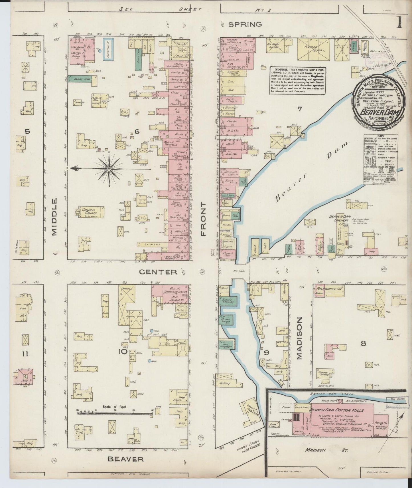 Sanborn Fire Insurance Map from Beaver Dam, Dodge County, Wisconsin (1885), Sheet #0001 - Historic Sanborn Fire Insurance Map Print, vintage old map wall art, antique decor, genealogy gift, Wisconsin Wisconsin map