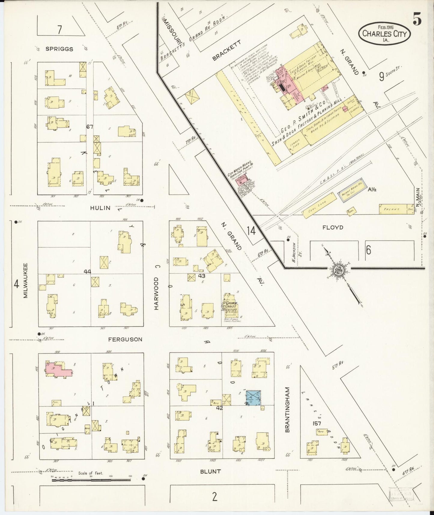 Sanborn Fire Insurance Map from Charles City, Floyd County, Iowa (1915), Sheet #0005 - Historic Sanborn Fire Insurance Map Print, vintage old map wall art