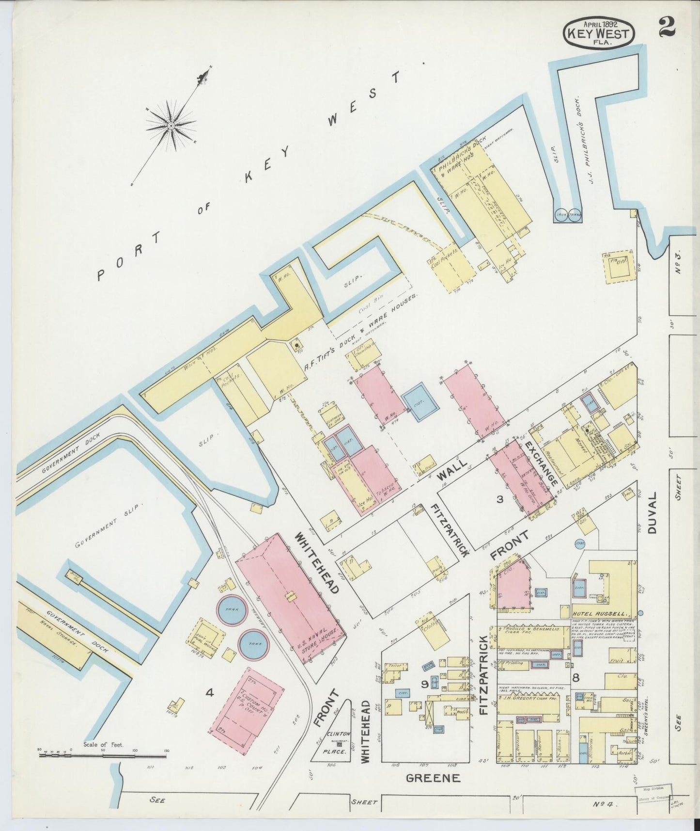 Sanborn Fire Insurance Map from Key West, Monroe County, Florida (1892), Sheet #0002 - Historic Sanborn Fire Insurance Map Print, vintage old map wall art, antique decor, genealogy gift, Florida Florida map