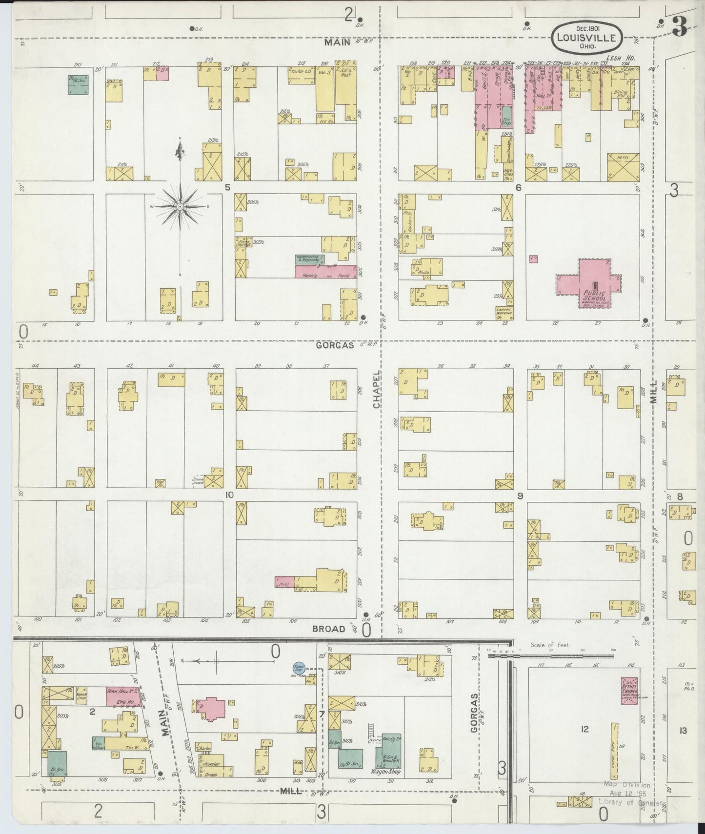 Sanborn Fire Insurance Map from Louisville, Stark County, Ohio (1901), Sheet #0003 - Complete Map Set gallery image, historic Sanborn map, vintage wall art, Ohio Ohio