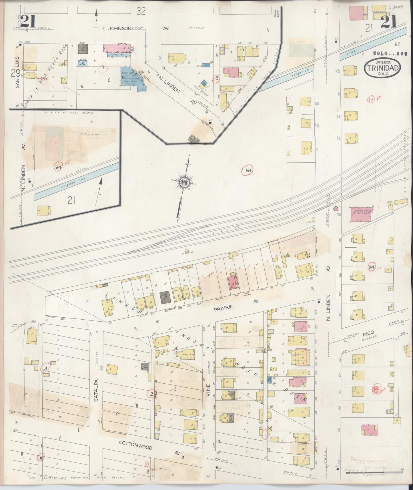 Sanborn Fire Insurance Map from Trinidad, Las Animas County, Colorado (1948), Sheet #0021 - Historic Sanborn Fire Insurance Map Print, vintage old map wall art, antique decor, genealogy gift, Colorado Colorado map