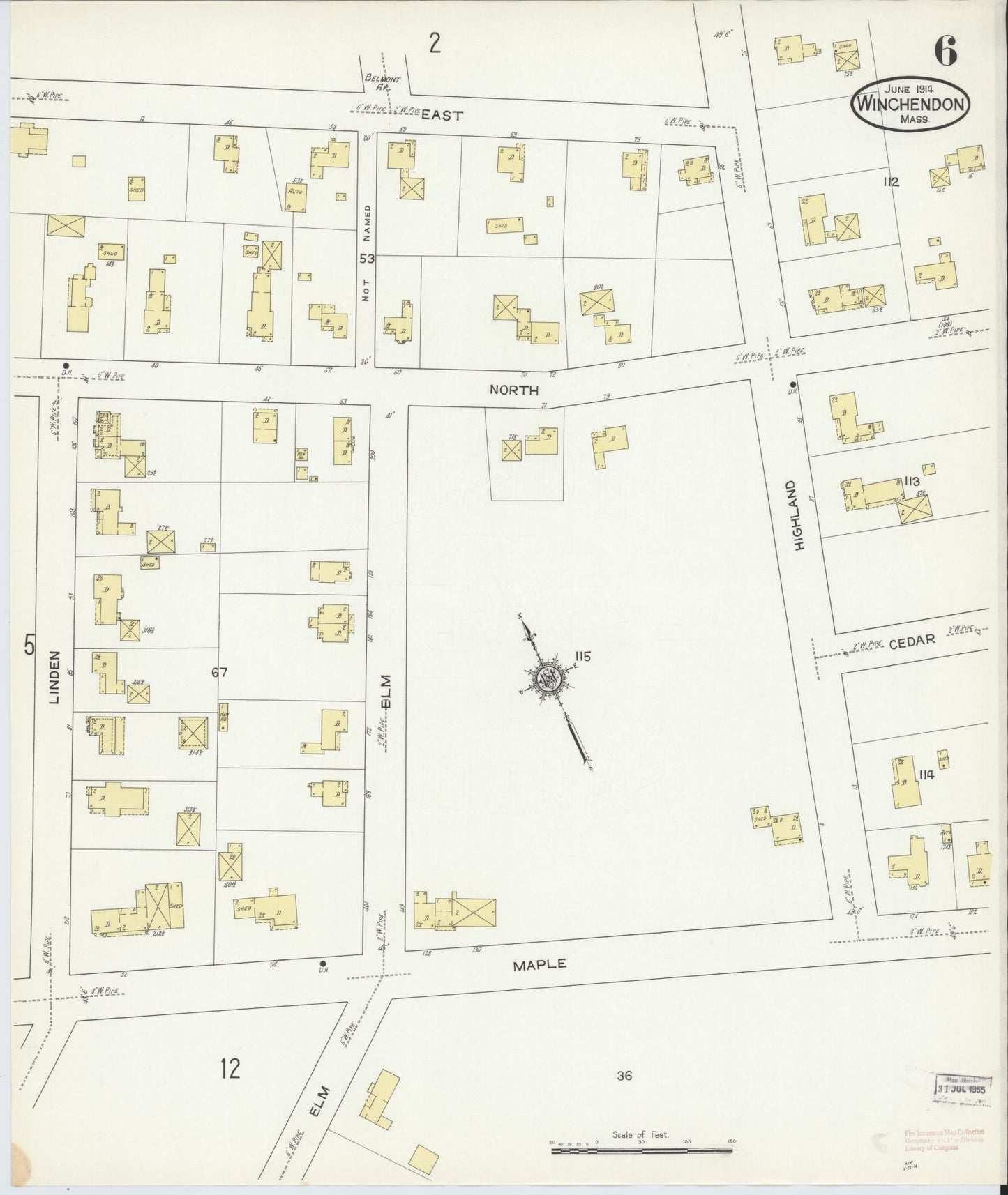 Sanborn Fire Insurance Map from Winchendon, Worcester County, Massachusetts (1914), Sheet #0006 - Historic Sanborn Fire Insurance Map Print, vintage old map wall art, antique decor, genealogy gift, Massachusetts Massachusetts map