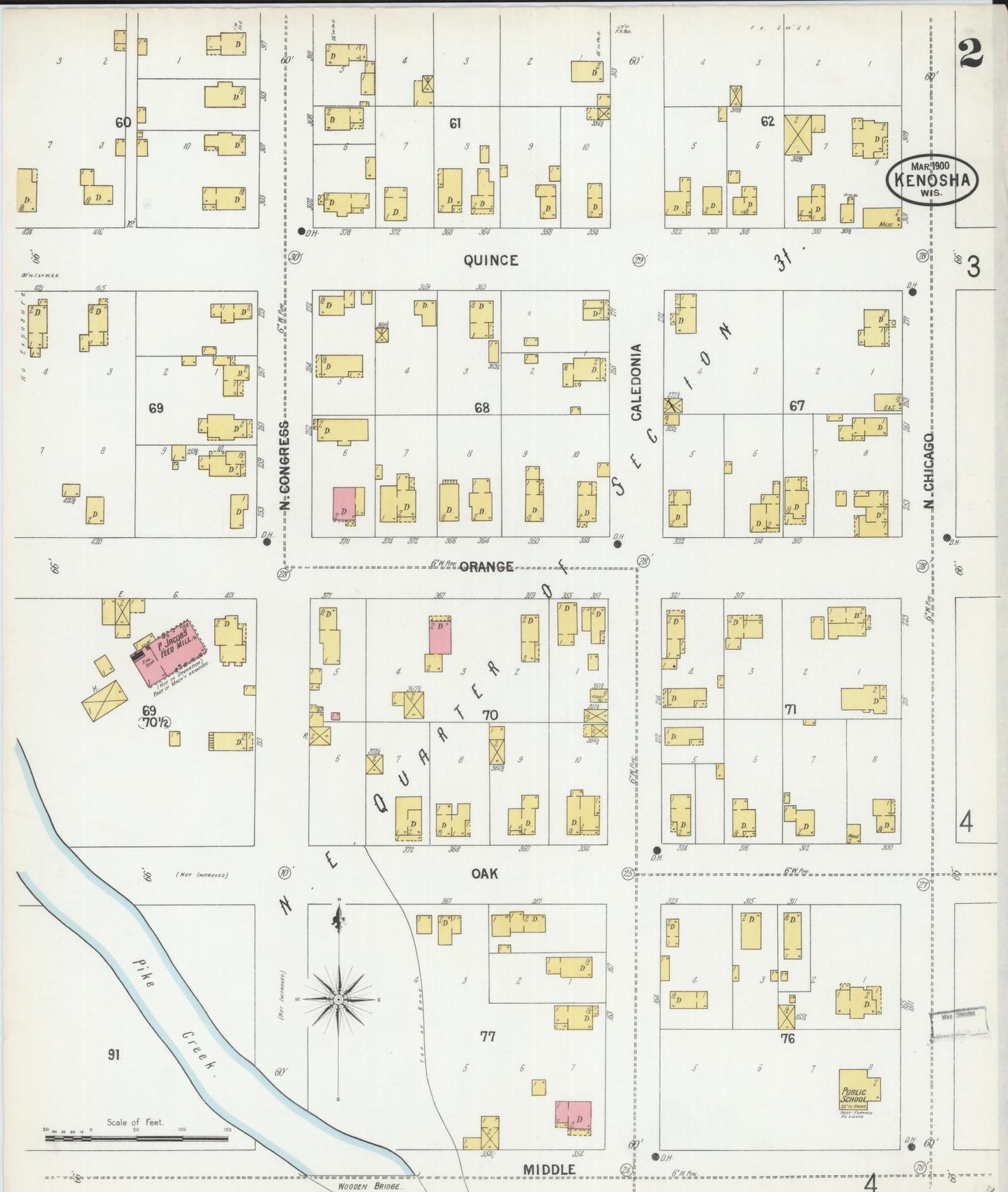Sanborn Fire Insurance Map from Kenosha, Kenosha County, Wisconsin (1900), Sheet #0002 - Historic Sanborn Fire Insurance Map Print, vintage old map wall art, antique decor, genealogy gift, Wisconsin Wisconsin map