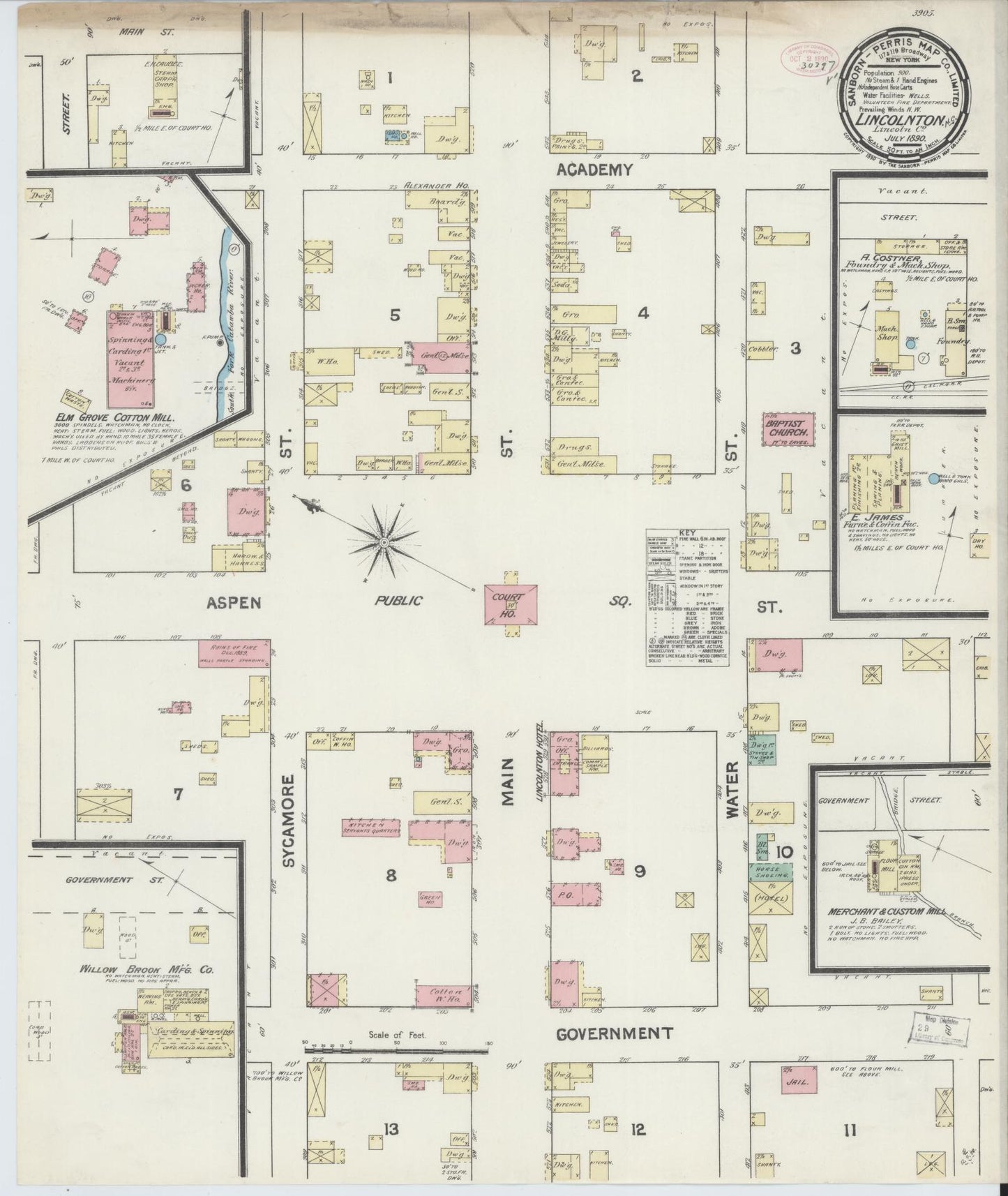 Sanborn Fire Insurance Map from Lincolnton, Lincoln County, North Carolina. (1890) – Historic Sanborn Fire Insurance Map Print
