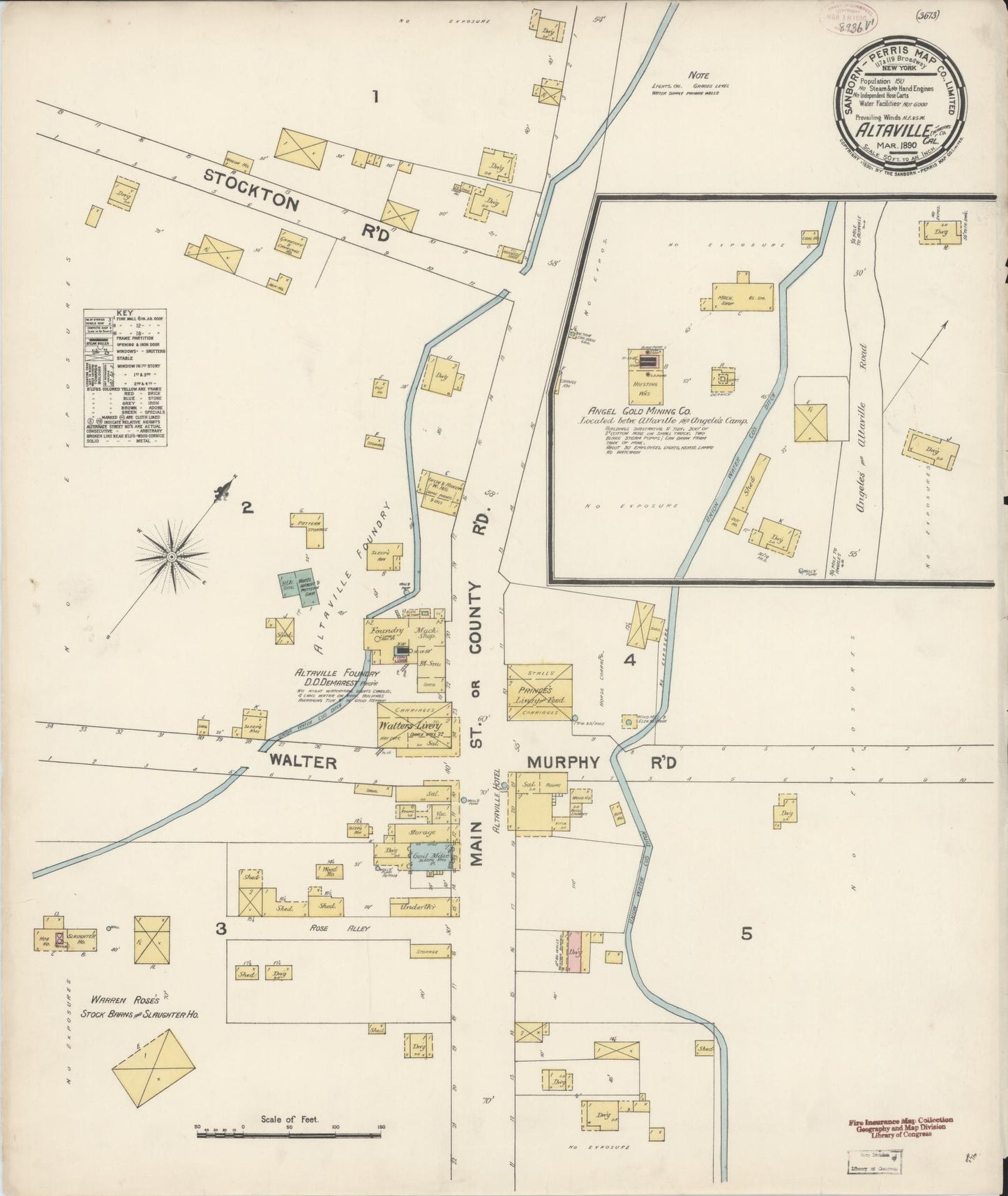 Sanborn Fire Insurance Map from Altaville, Calaveras County, California (1890), Sheet #0001 - Historic Sanborn Fire Insurance Map Print, vintage old map wall art, antique decor, genealogy gift, California California map