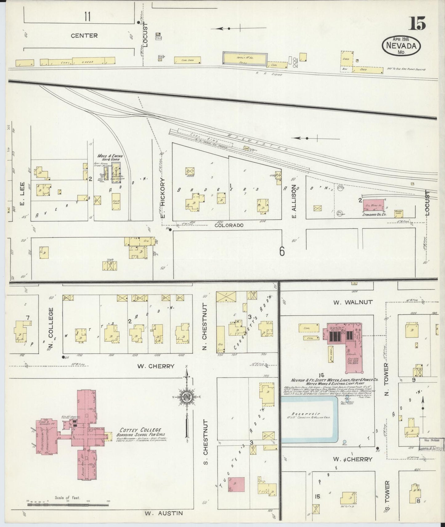 Sanborn Fire Insurance Map from Nevada, Vernon County, Missouri (1914), Sheet #0015 - Historic Sanborn Fire Insurance Map Print, vintage old map wall art, antique decor, genealogy gift, Missouri Missouri map