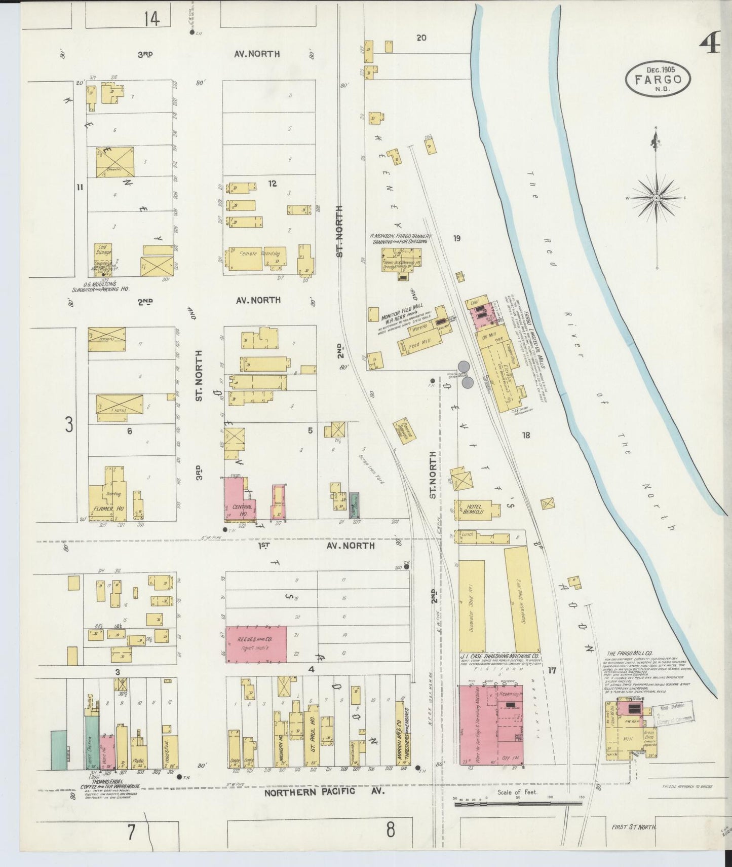 Sanborn Fire Insurance Map from Fargo, Cass County, North Dakota (1905), Sheet #0004 - Historic Sanborn Fire Insurance Map Print, vintage old map wall art, antique decor, genealogy gift, North Dakota North Dakota map
