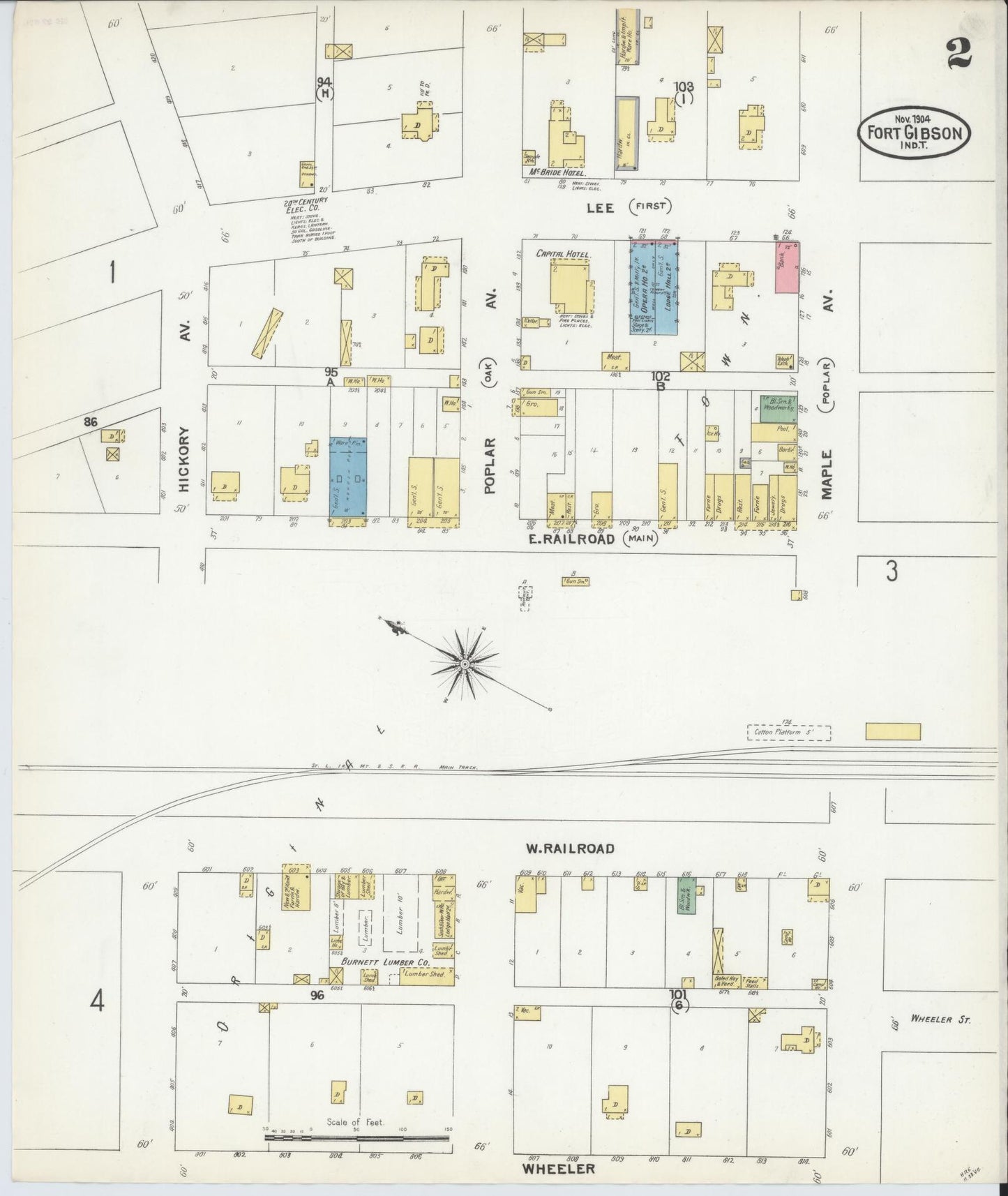 Sanborn Fire Insurance Map from Fort Gibson, Muskogee County, Oklahoma (1904), Sheet #0002 - Historic Sanborn Fire Insurance Map Print, vintage old map wall art, antique decor, genealogy gift, Oklahoma Oklahoma map