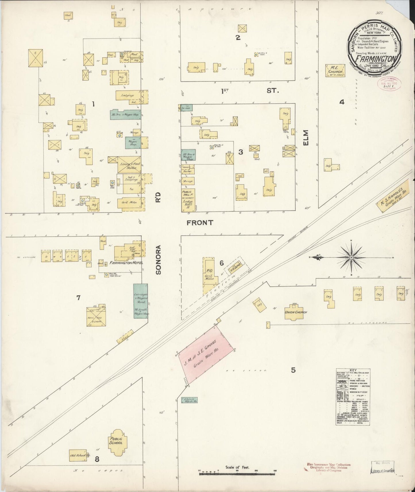 Sanborn Fire Insurance Map from Farmington, San Joaquin County, California (1890), Sheet #0001 - Historic Sanborn Fire Insurance Map Print, vintage old map wall art, antique decor, genealogy gift, California California map