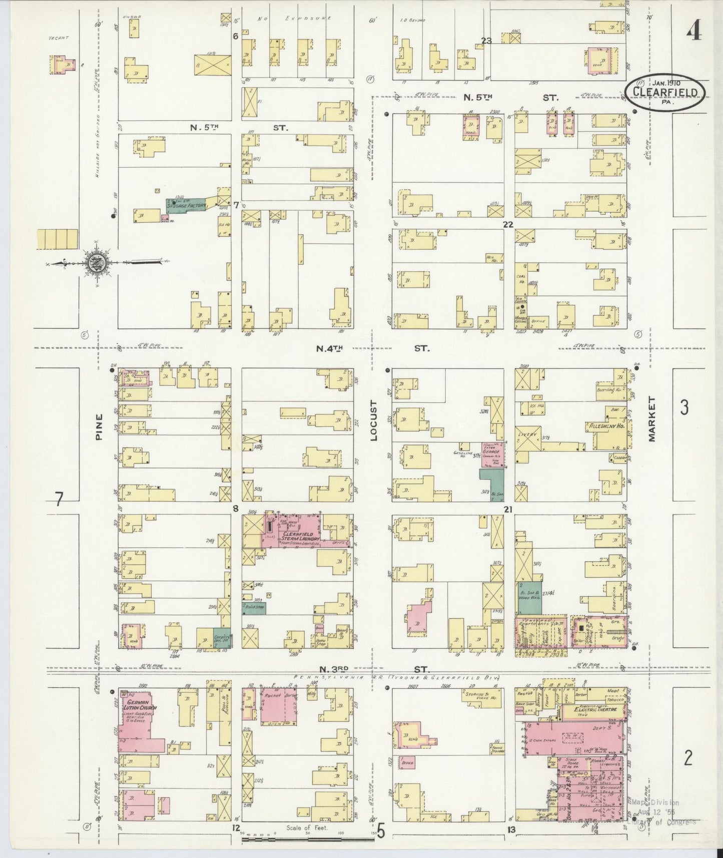 Sanborn Fire Insurance Map from Clearfield, Clearfield County, Pennsylvania (1911), Sheet #0004 - Historic Sanborn Fire Insurance Map Print, vintage old map wall art, antique decor, genealogy gift, Pennsylvania Pennsylvania map