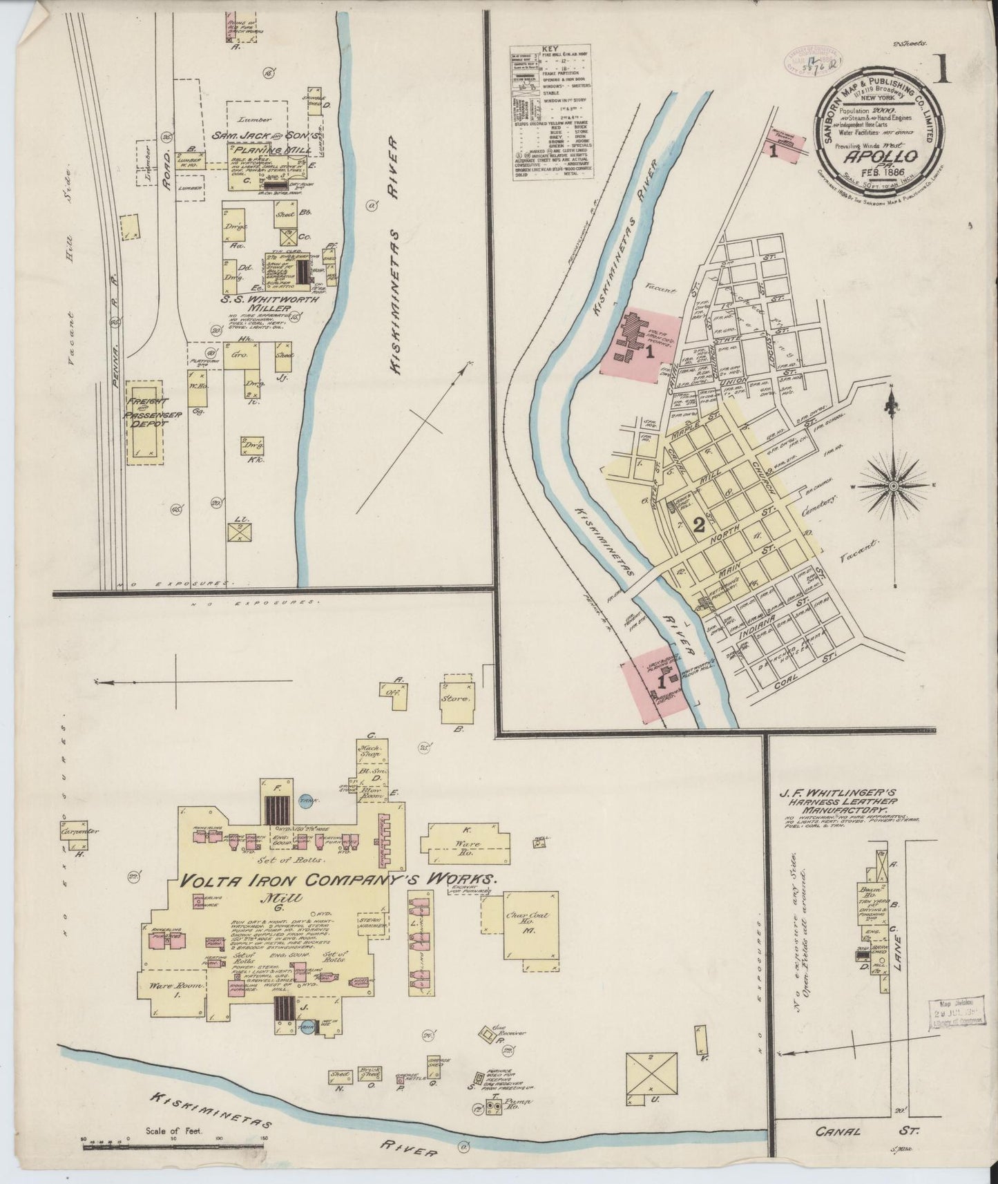 Sanborn Fire Insurance Map from Apollo, Armstrong County, Pennsylvania (1886), Sheet #0001 - Historic Sanborn Fire Insurance Map Print, vintage old map wall art, antique decor, genealogy gift, Pennsylvania Pennsylvania map