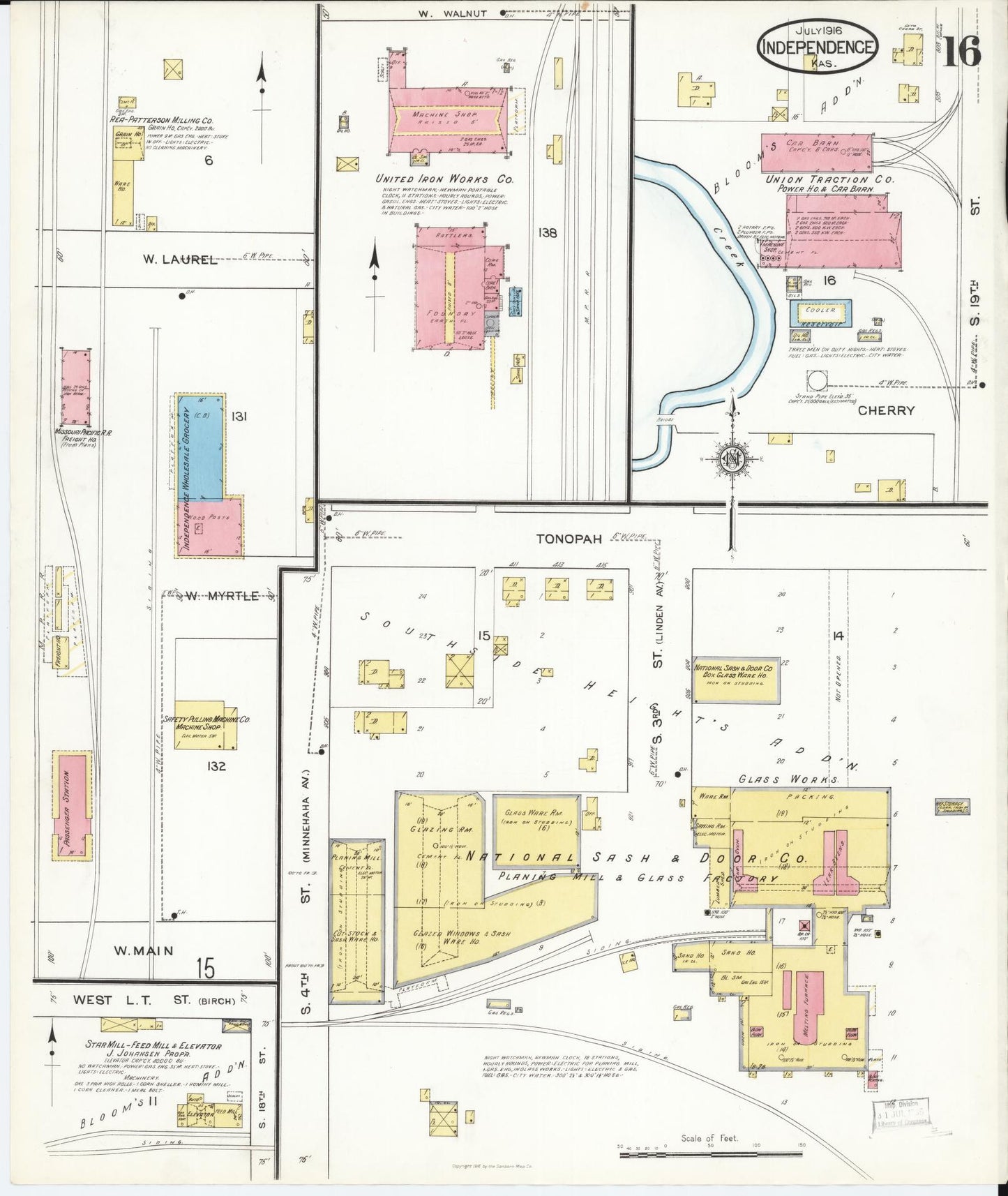 Sanborn Fire Insurance Map from Independence, Montgomery County, Kansas (1916), Sheet #0016 - Historic Sanborn Fire Insurance Map Print, vintage old map wall art, antique decor, genealogy gift, Kansas Kansas map