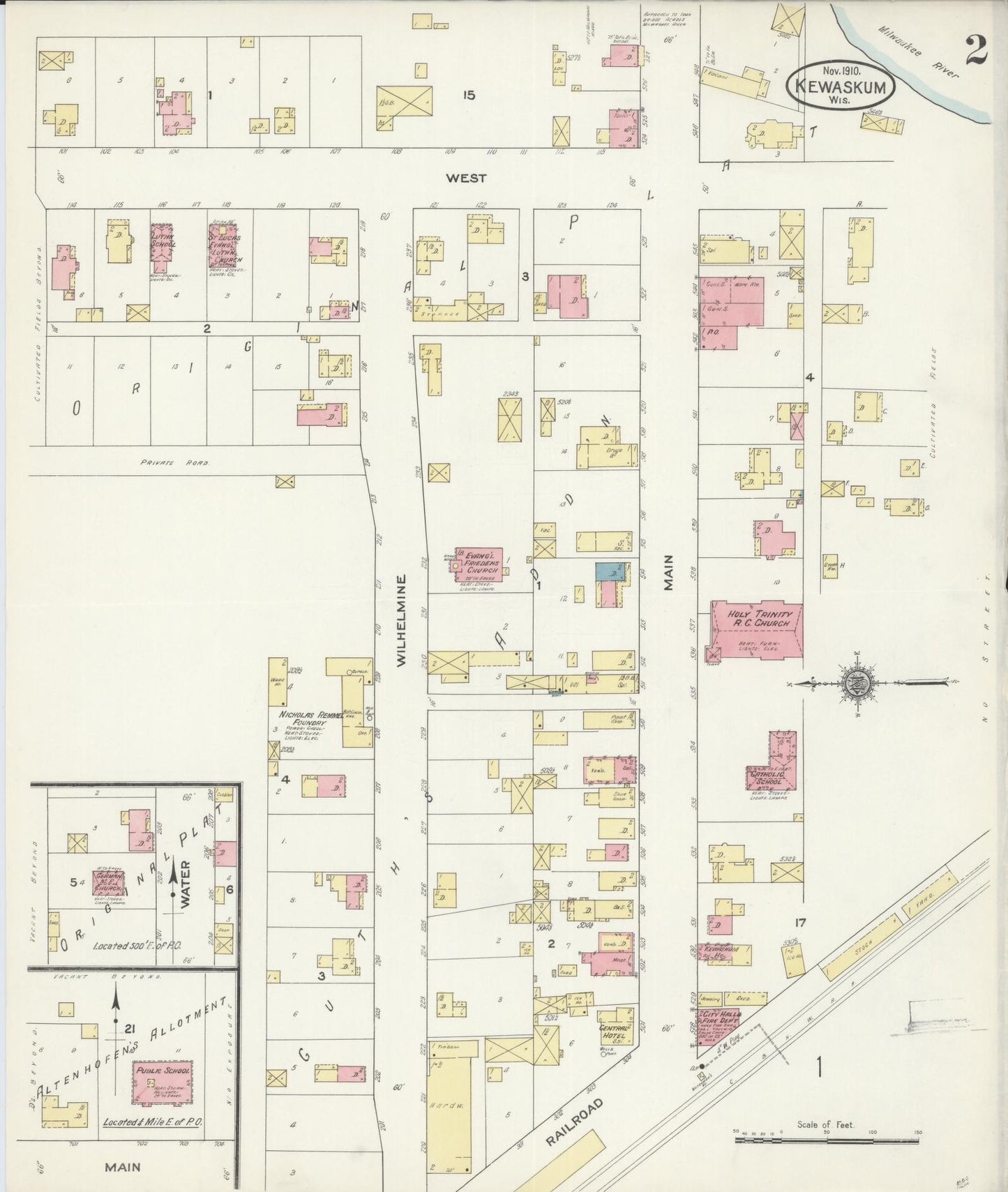 Sanborn Fire Insurance Map from Kewaskum, Washington County, Wisconsin (1910), Sheet #0002 - Historic Sanborn Fire Insurance Map Print, vintage old map wall art, antique decor, genealogy gift, Wisconsin Wisconsin map