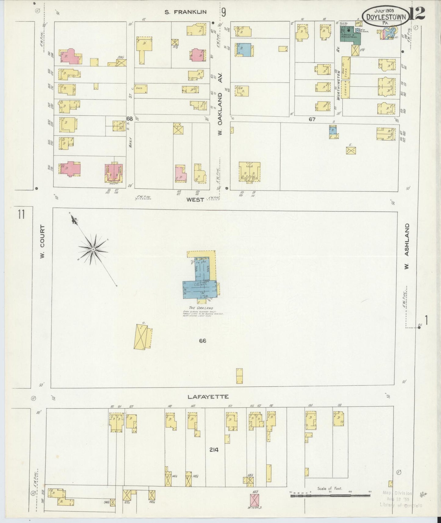 Sanborn Fire Insurance Map from Doylestown, Bucks County, Pennsylvania (1909), Sheet #0012 - Historic Sanborn Fire Insurance Map Print, vintage old map wall art, antique decor, genealogy gift, Pennsylvania Pennsylvania map