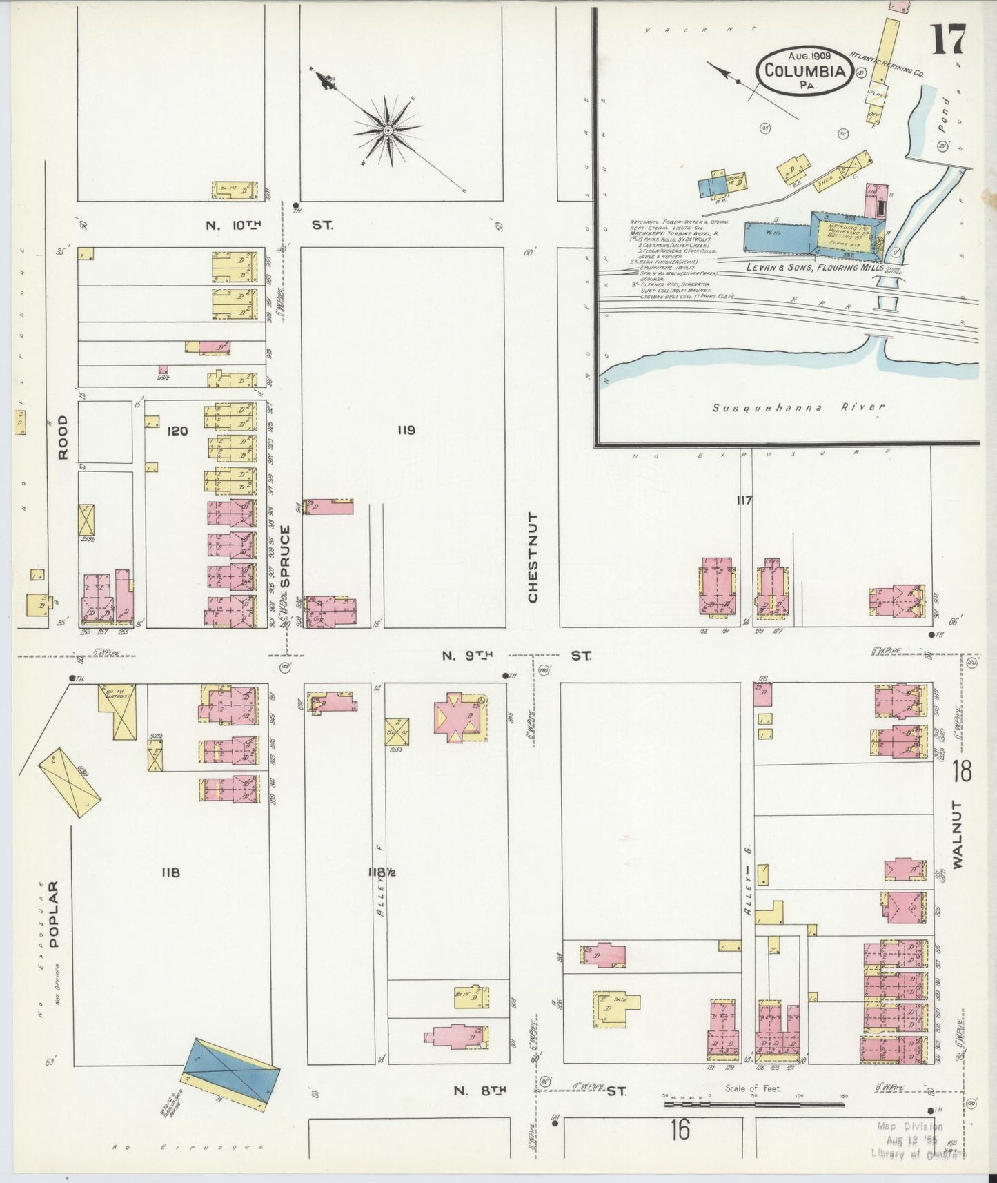 Sanborn Fire Insurance Map from Columbia, Lancaster County, Pennsylvania (1909), Sheet #0017 - Historic Sanborn Fire Insurance Map Print, vintage old map wall art, antique decor, genealogy gift, Pennsylvania Pennsylvania map