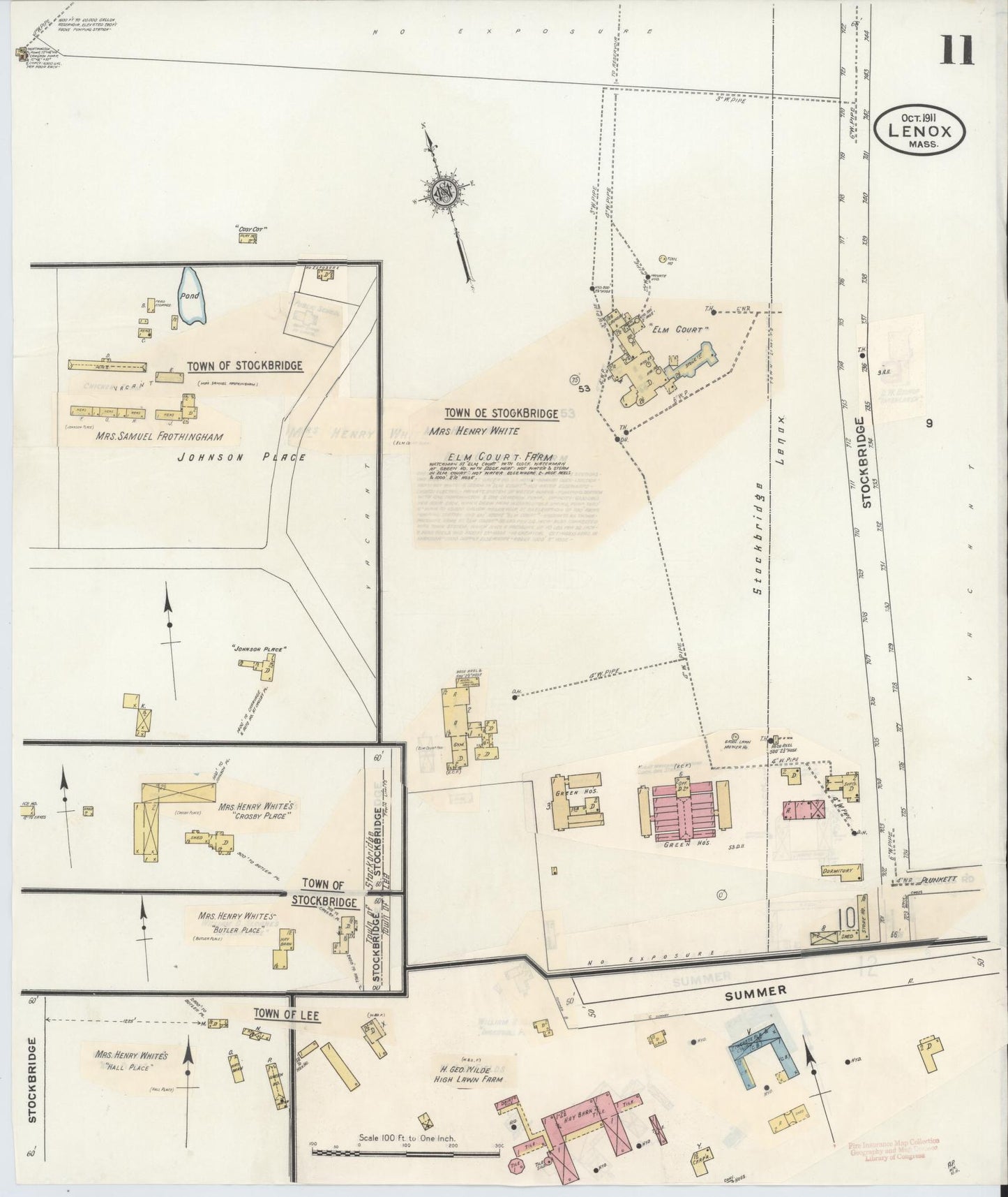 Sanborn Fire Insurance Map from Lenox, Berkshire County, Massachusetts (1939), Sheet #0011 - Historic Sanborn Fire Insurance Map Print, vintage old map wall art, antique decor, genealogy gift, Massachusetts Massachusetts map