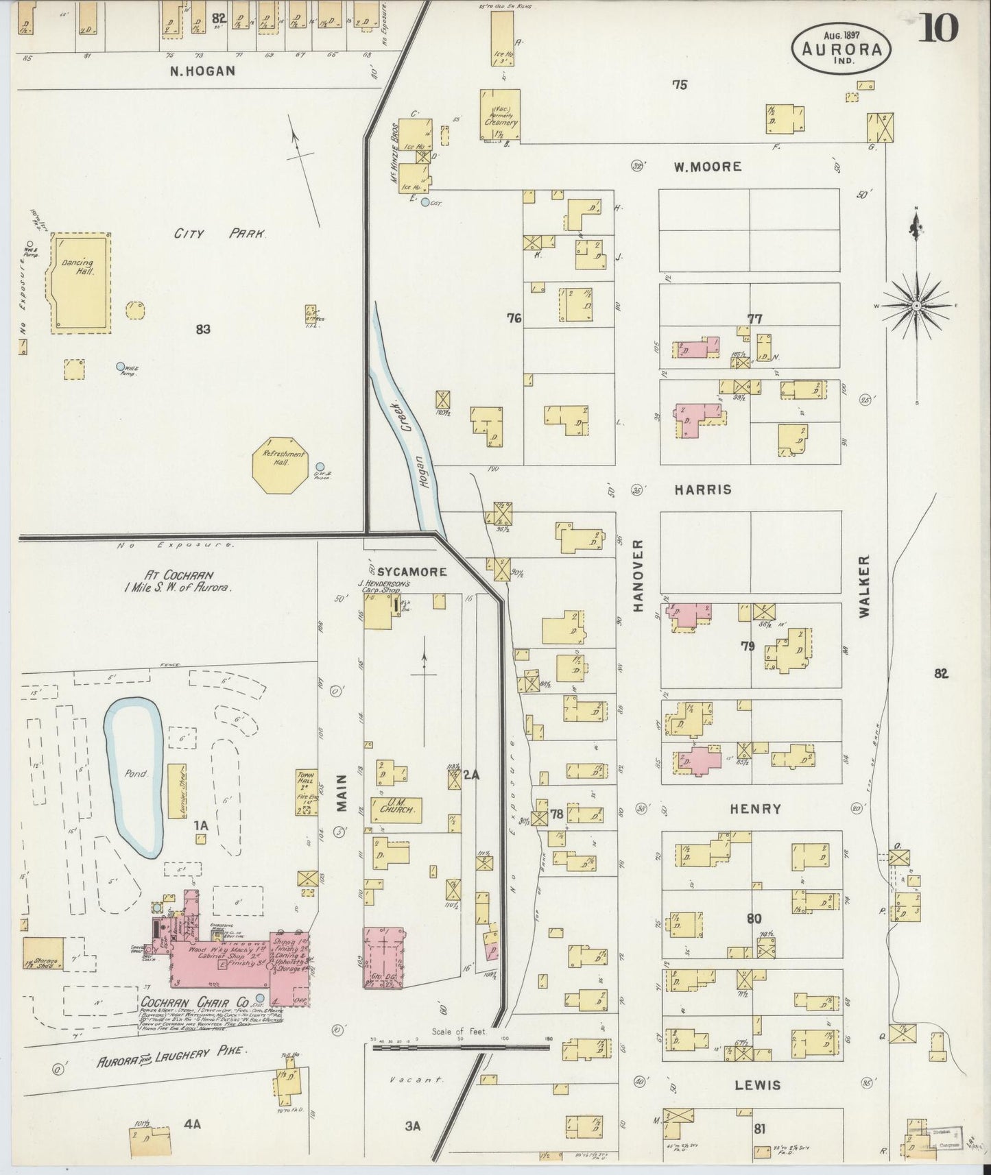 Sanborn Fire Insurance Map from Aurora, Dearborn County, Indiana (1897), Sheet #0010 - Complete Map Set gallery image, historic Sanborn map, vintage wall art, Indiana Indiana