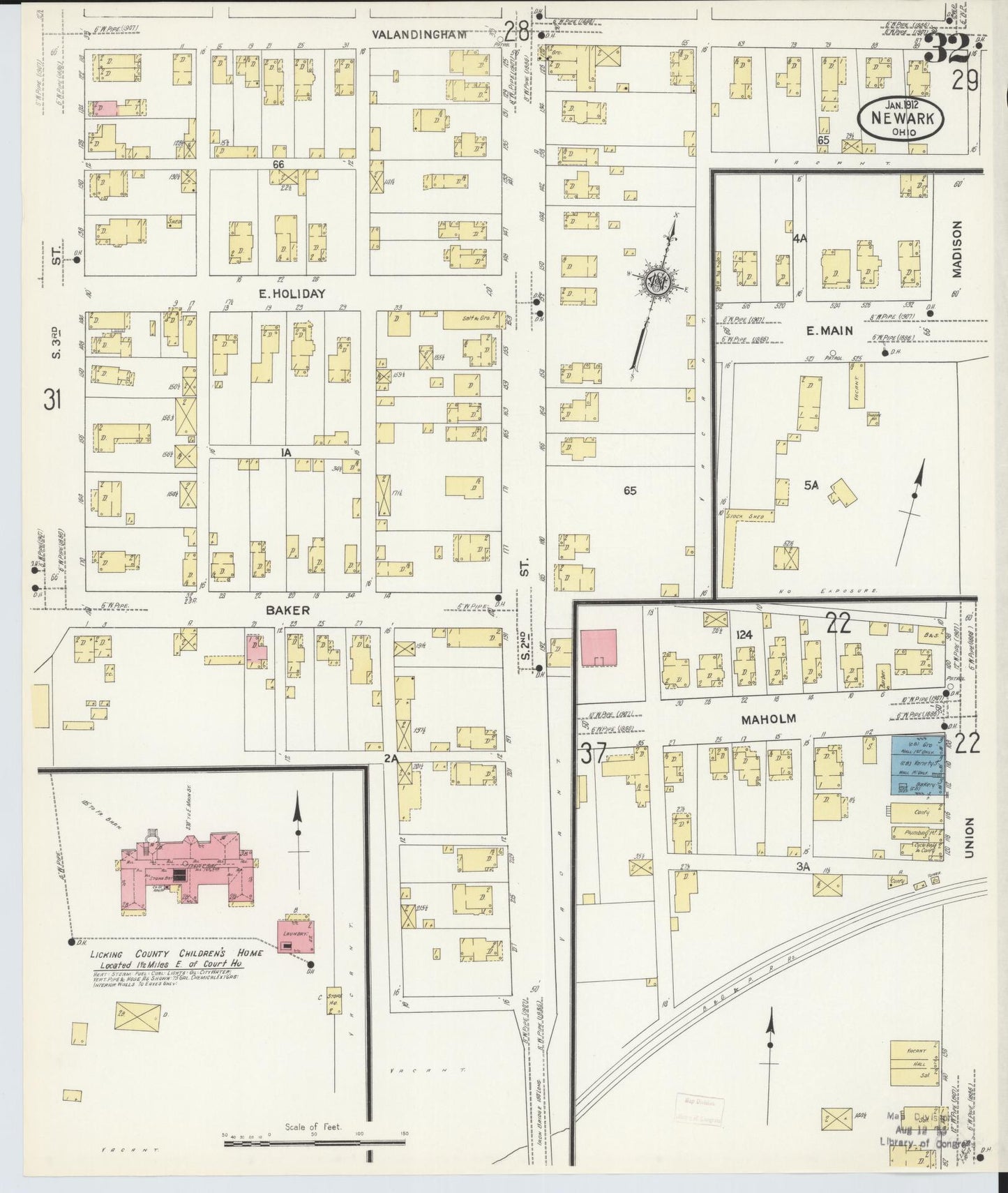Sanborn Fire Insurance Map from Newark, Licking County, Ohio (1912), Sheet #0032 - Historic Sanborn Fire Insurance Map Print, vintage old map wall art, antique decor, genealogy gift, Ohio Ohio map
