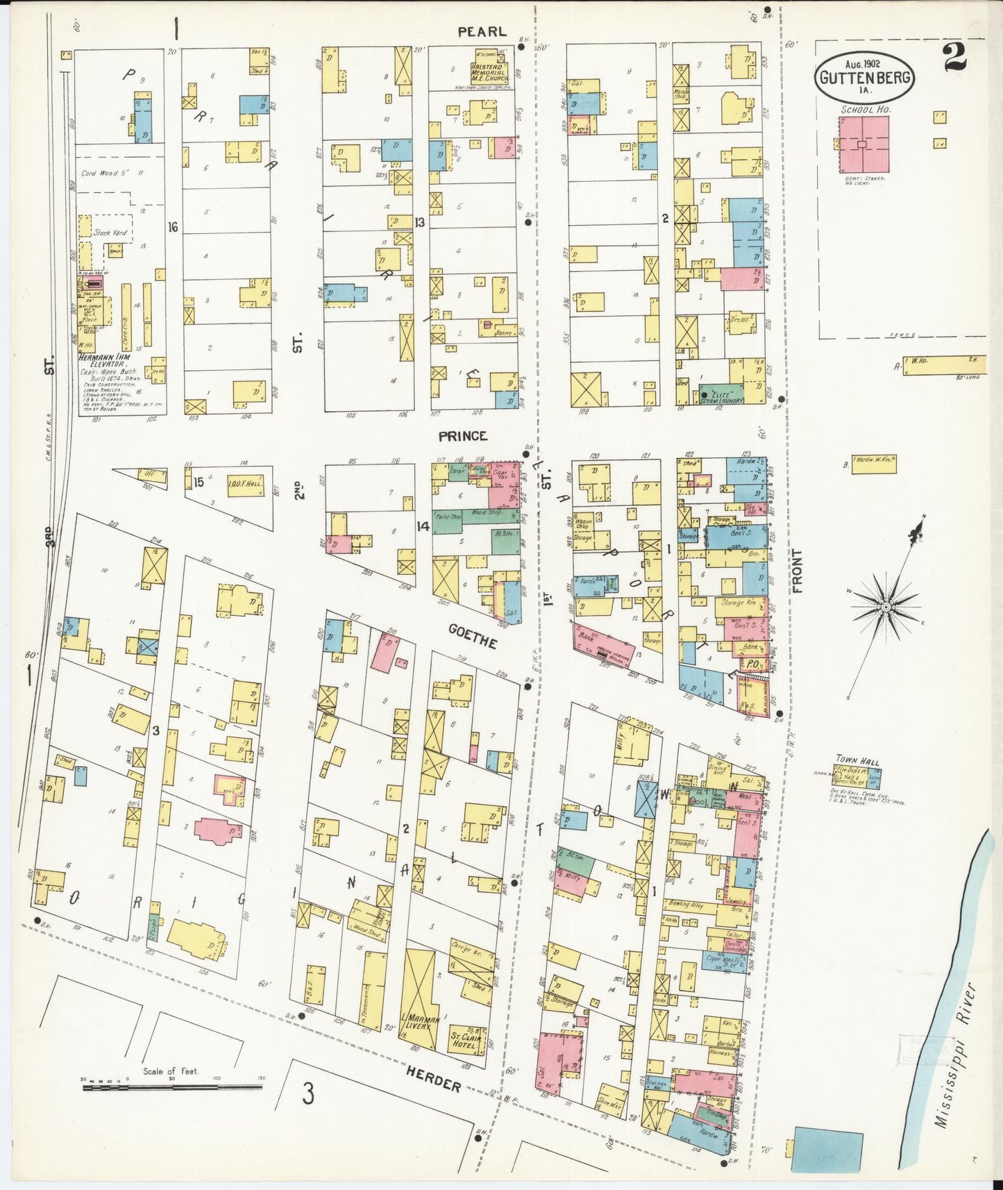 Sanborn Fire Insurance Map from Guttenberg, Clayton County, Iowa (1902), Sheet #0002 - Historic Sanborn Fire Insurance Map Print, vintage old map wall art
