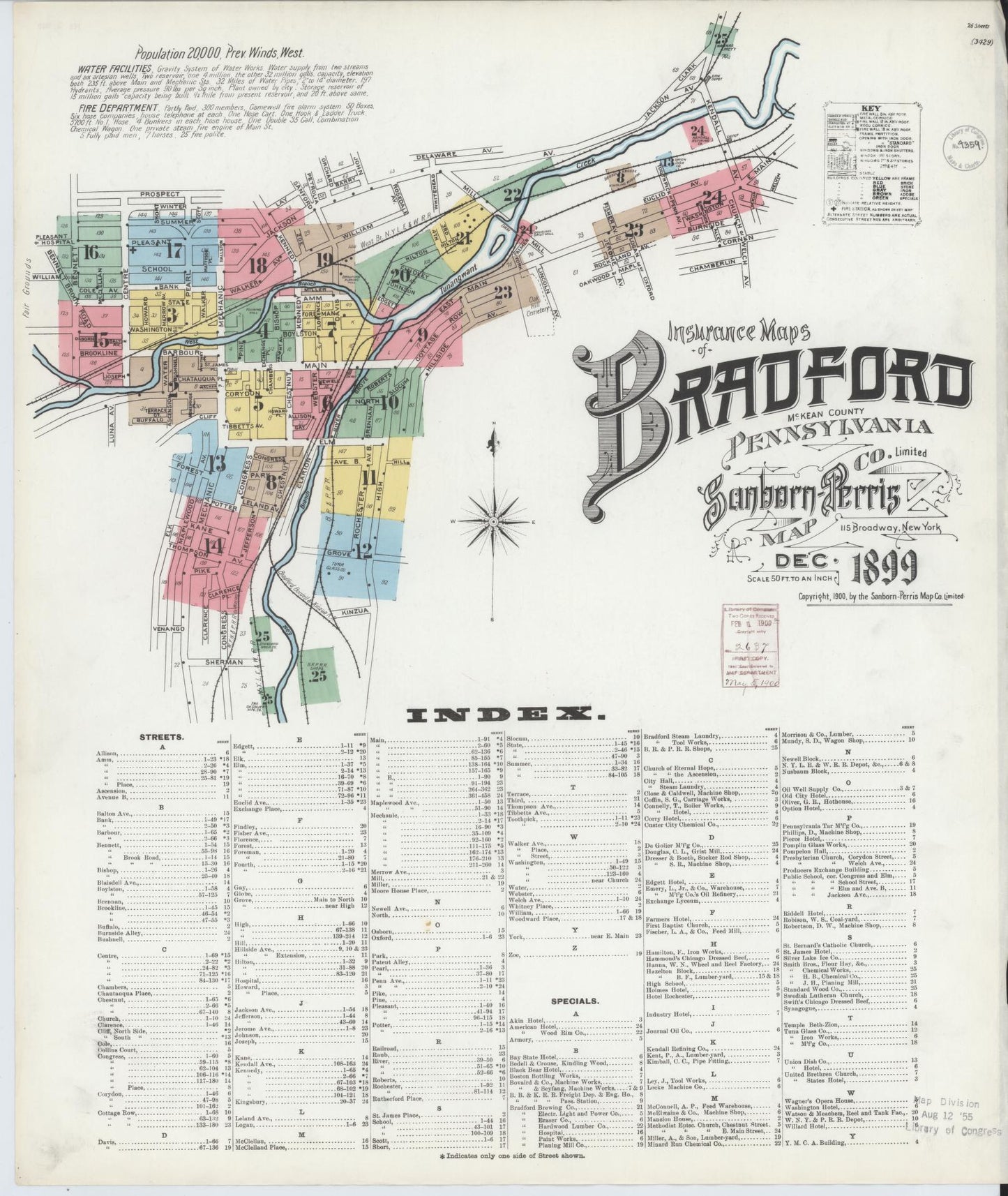 Sanborn Fire Insurance Map from Bradford, McKean County, Pennsylvania (1899), Sheet #0001 - Historic Sanborn Fire Insurance Map Print, vintage old map wall art, antique decor, genealogy gift, Pennsylvania Pennsylvania map
