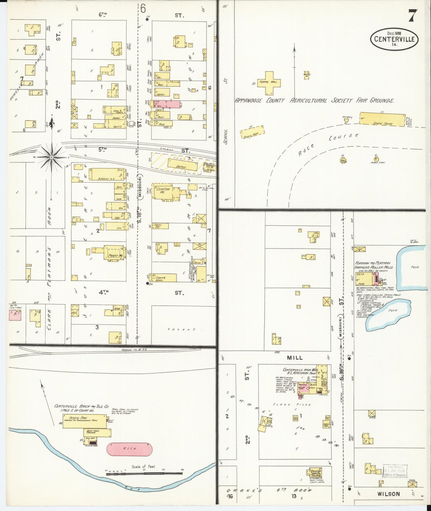 Sanborn Fire Insurance Map from Centerville, Appanoose County, Iowa (1898), Sheet #0007 - Historic Sanborn Fire Insurance Map Print, vintage old map wall art